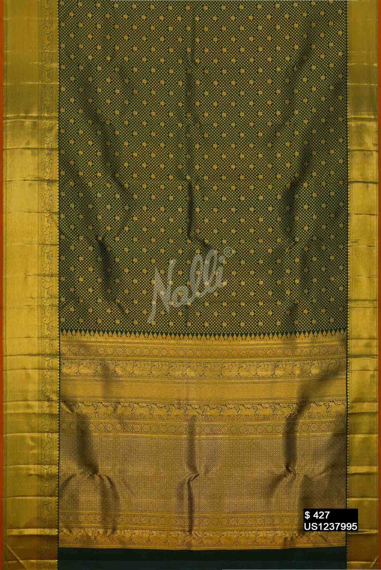 Bottle Green Kanchipuram Silk Saree