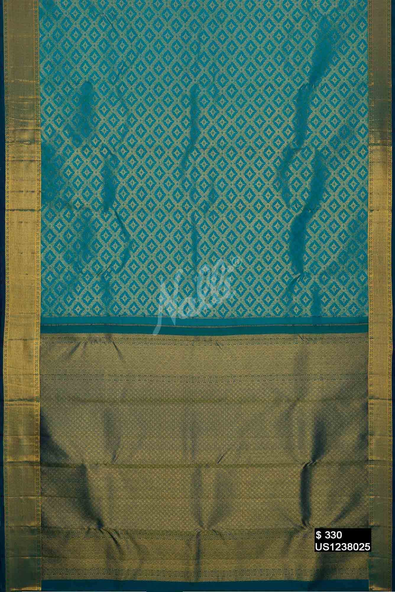 Peacock Blue Kanchipuram Silk Saree