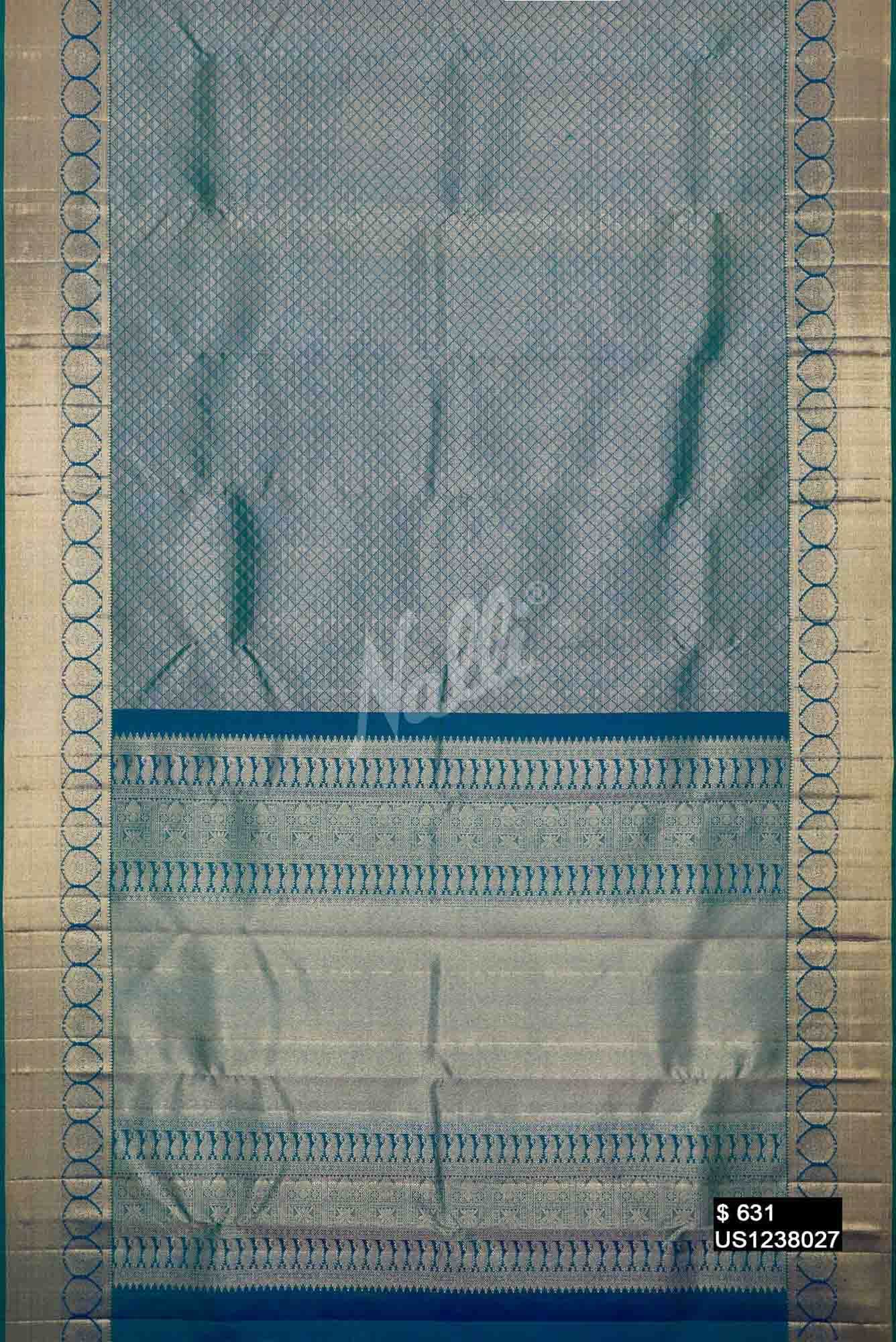 Peacock Blue Kanchipuram Silk Saree