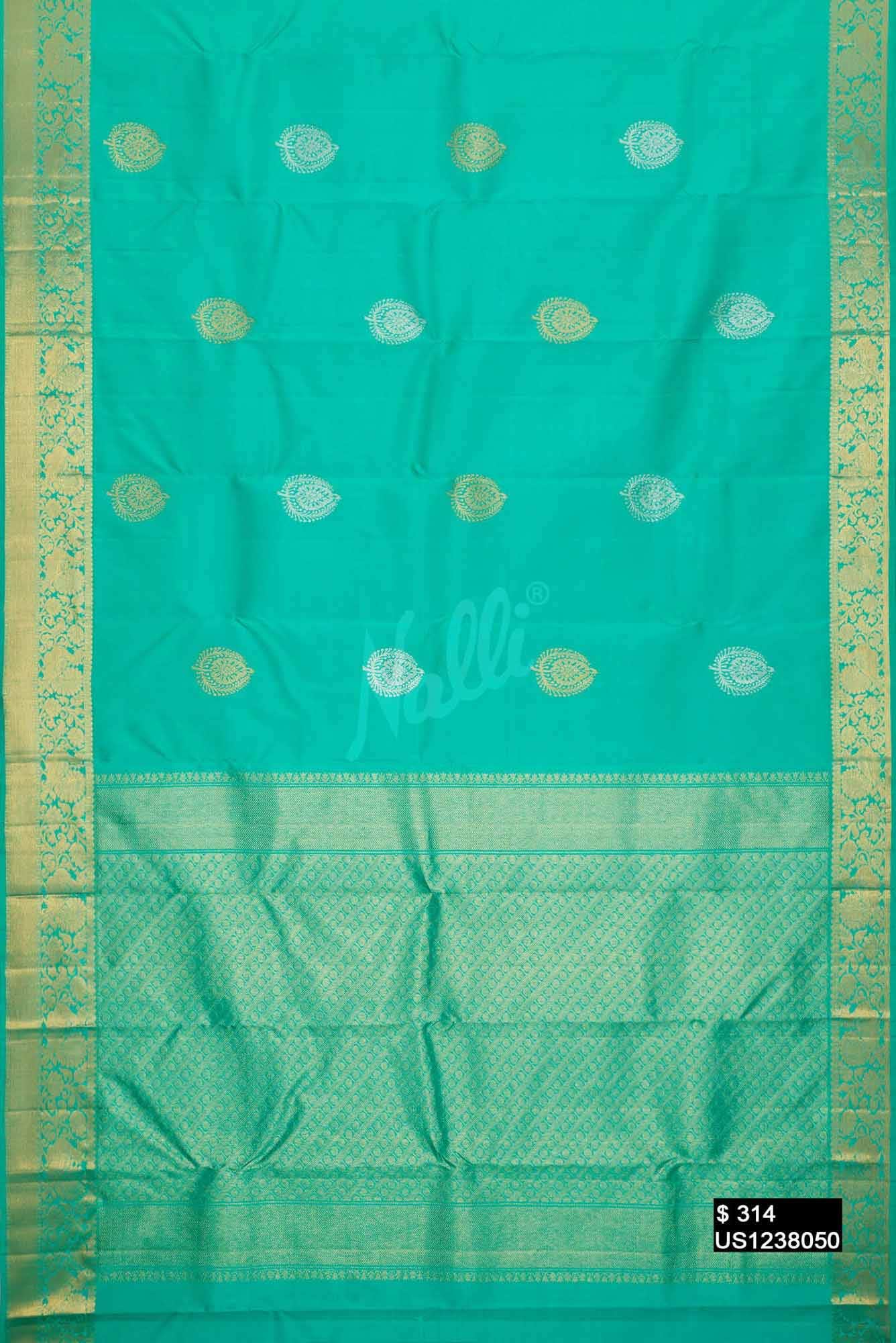Sea Green Kanchipuram Silk Saree