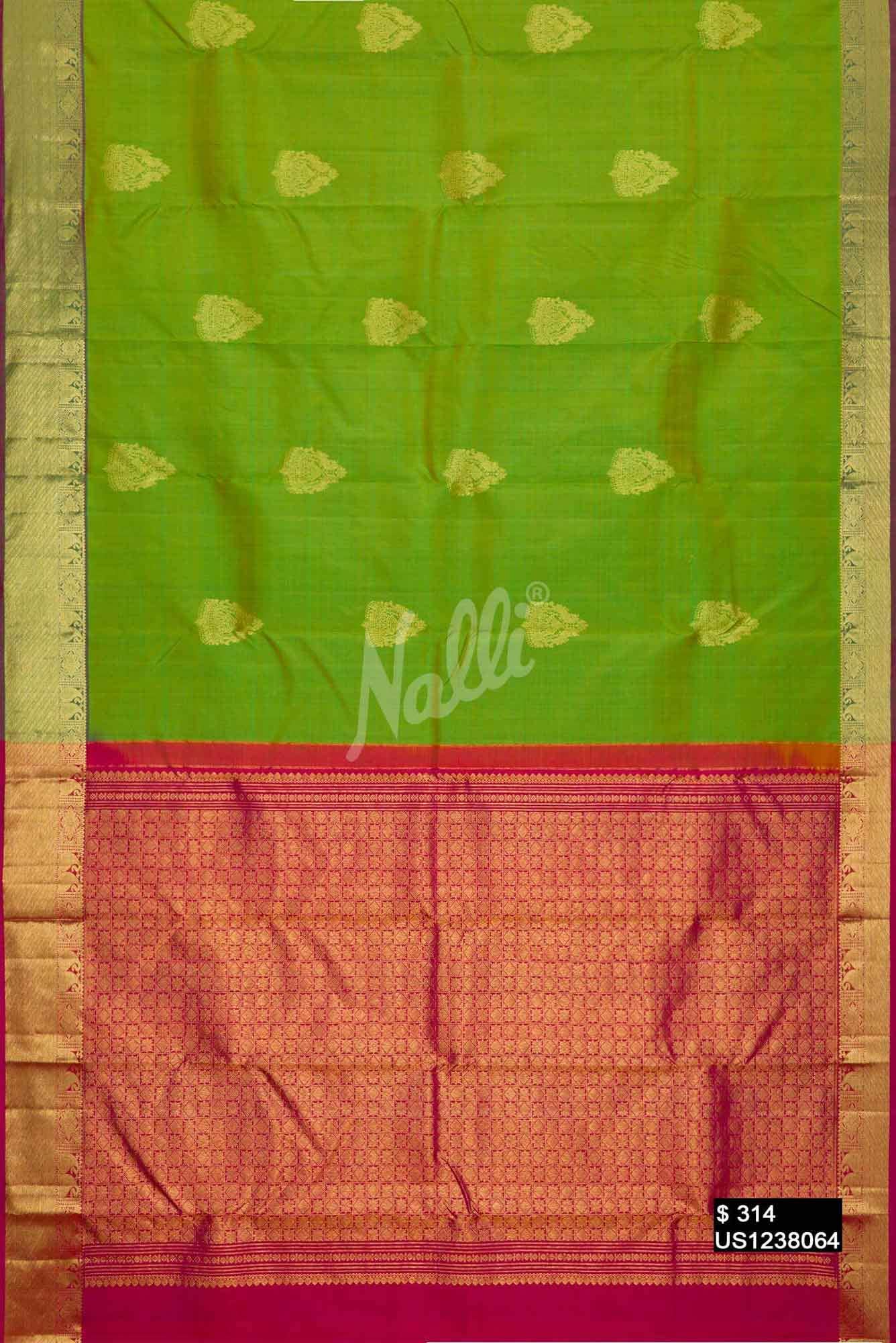Parrot Green Kanchipuram Silk Saree