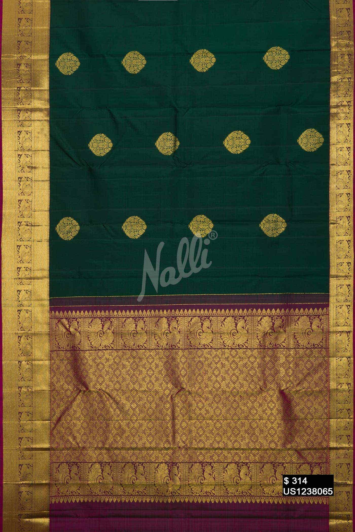 Bottle Green Kanchipuram Silk Saree