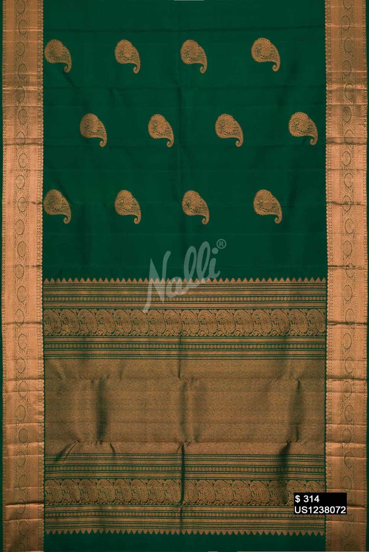 Bottle Green Kanchipuram Silk Saree