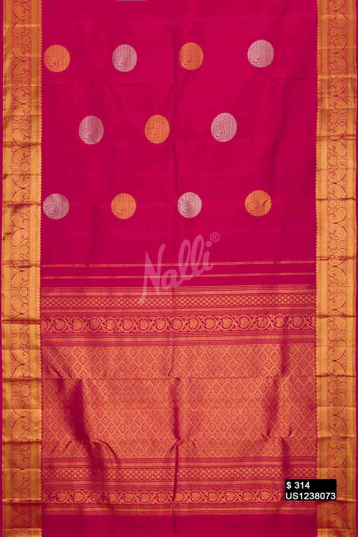 Dark Pink Kanchipuram Silk Saree