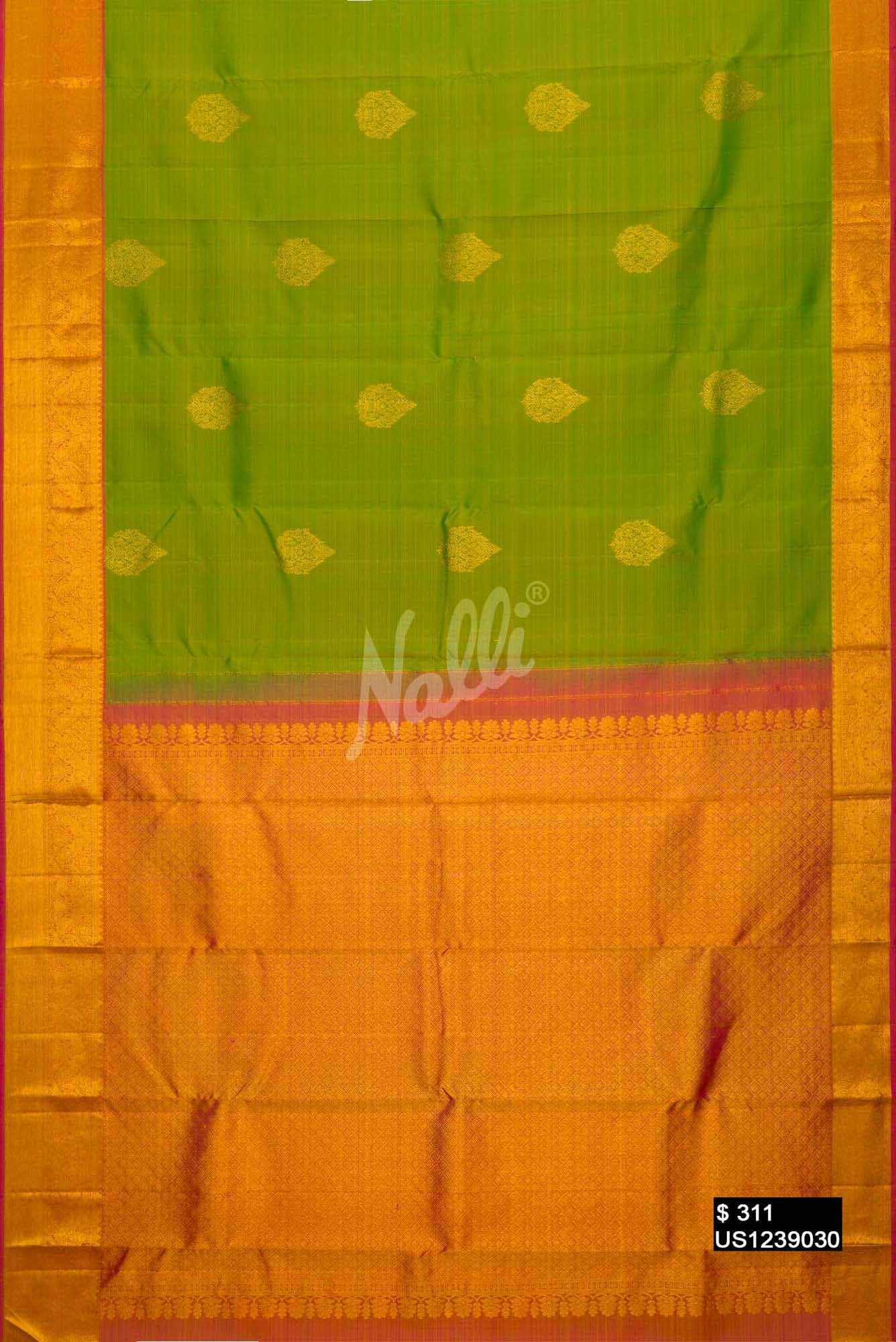 Parrot Green Kanchipuram Silk Saree