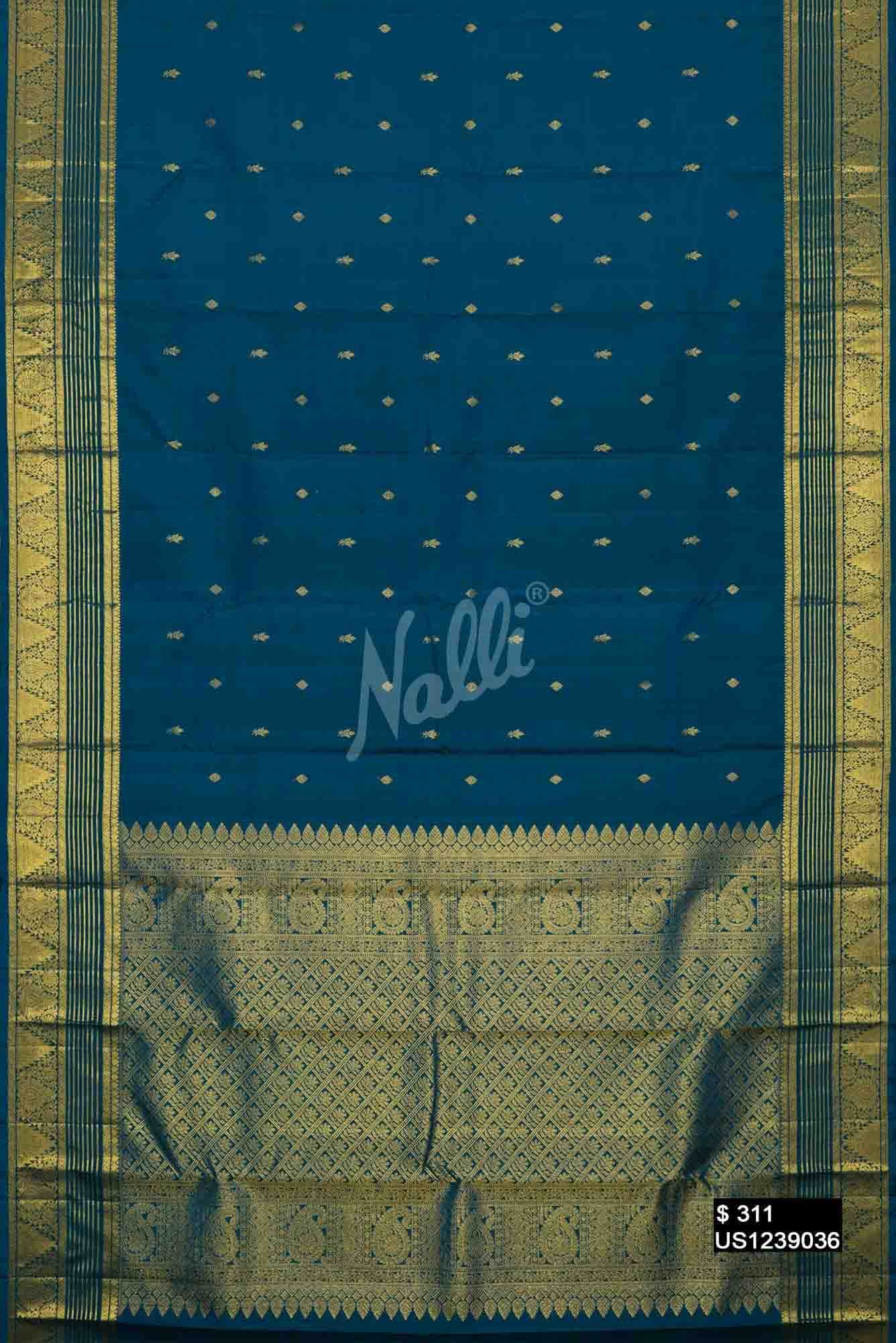 Peacock Blue Kanchipuram Silk Saree
