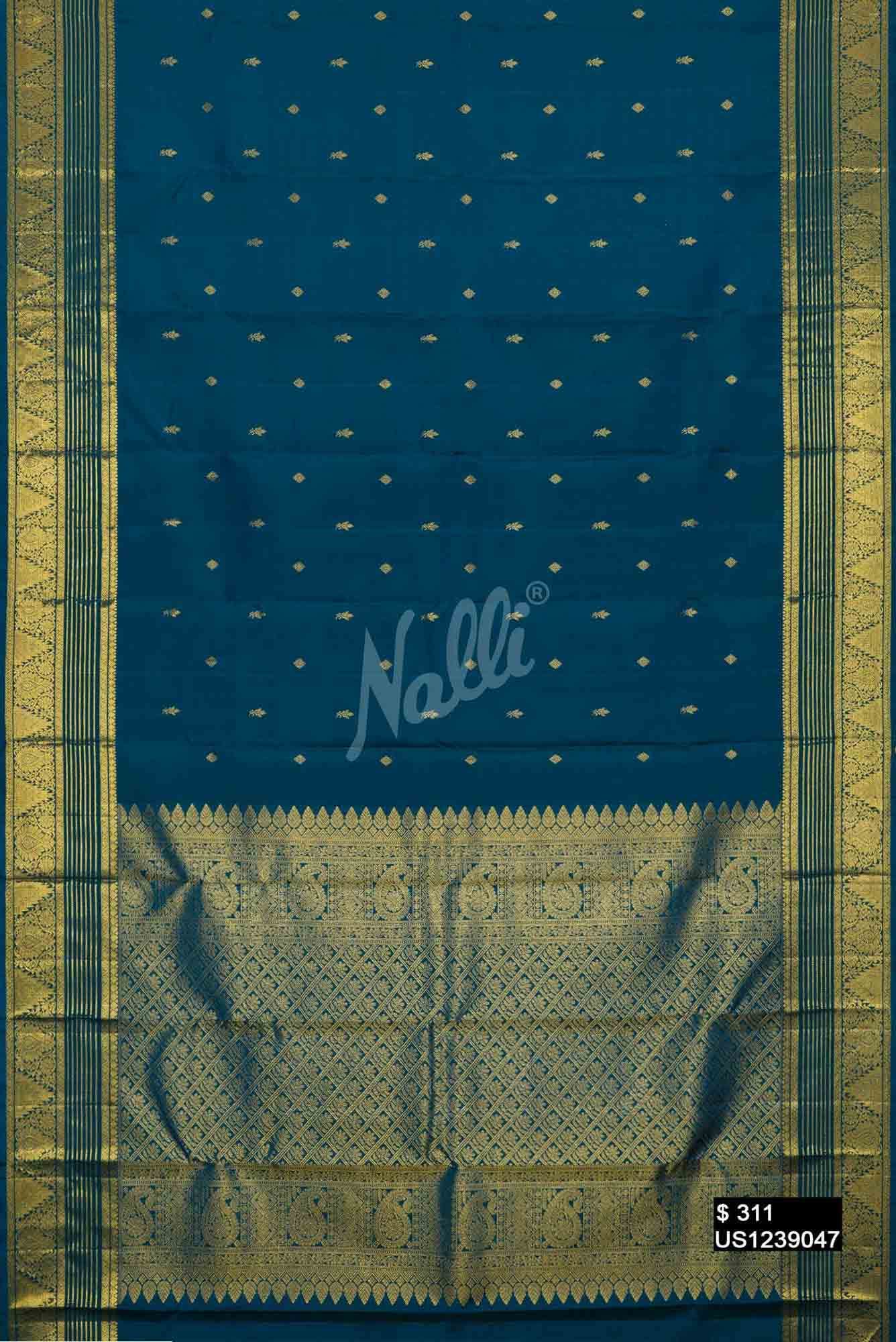 Peacock Blue Kanchipuram Silk Saree