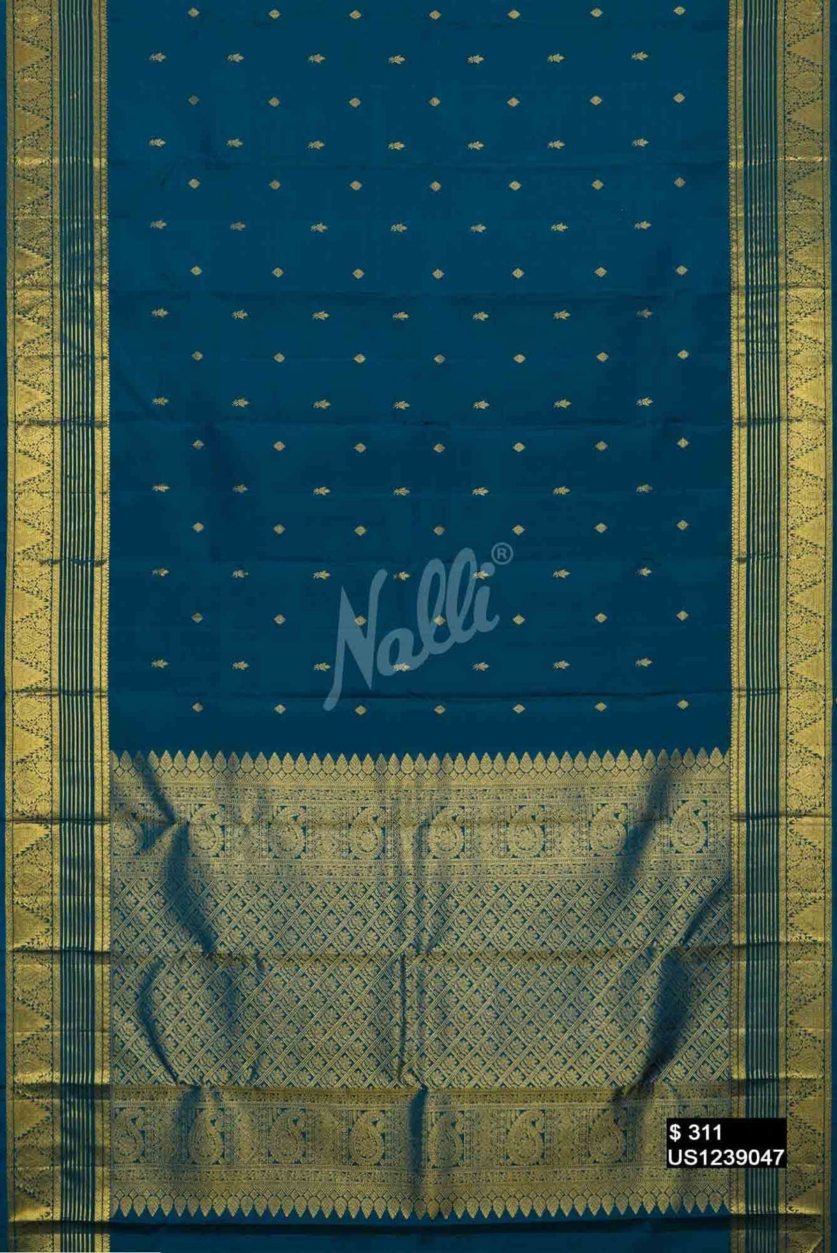 Peacock Blue Kanchipuram Silk Saree