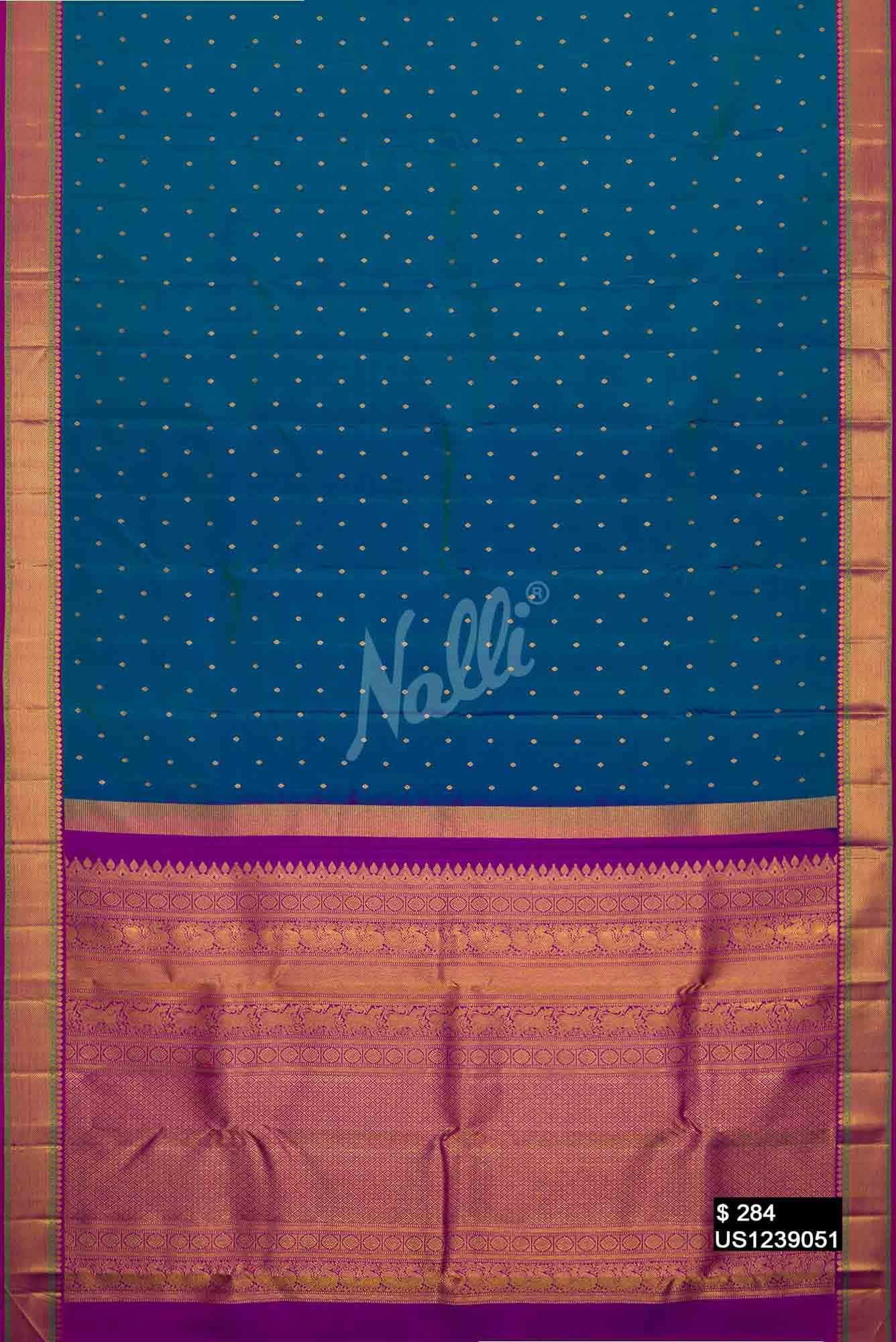Peacock Blue Kanchipuram Silk Saree