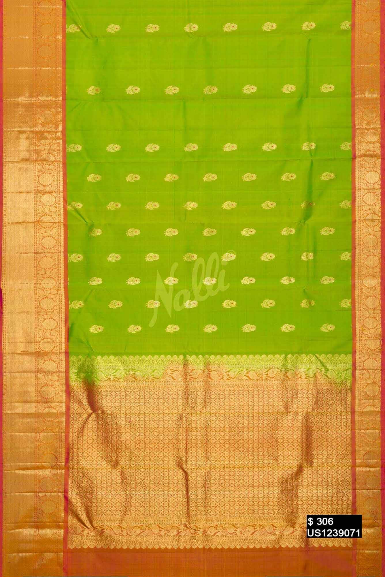 Parrot Green Kanchipuram Silk Saree