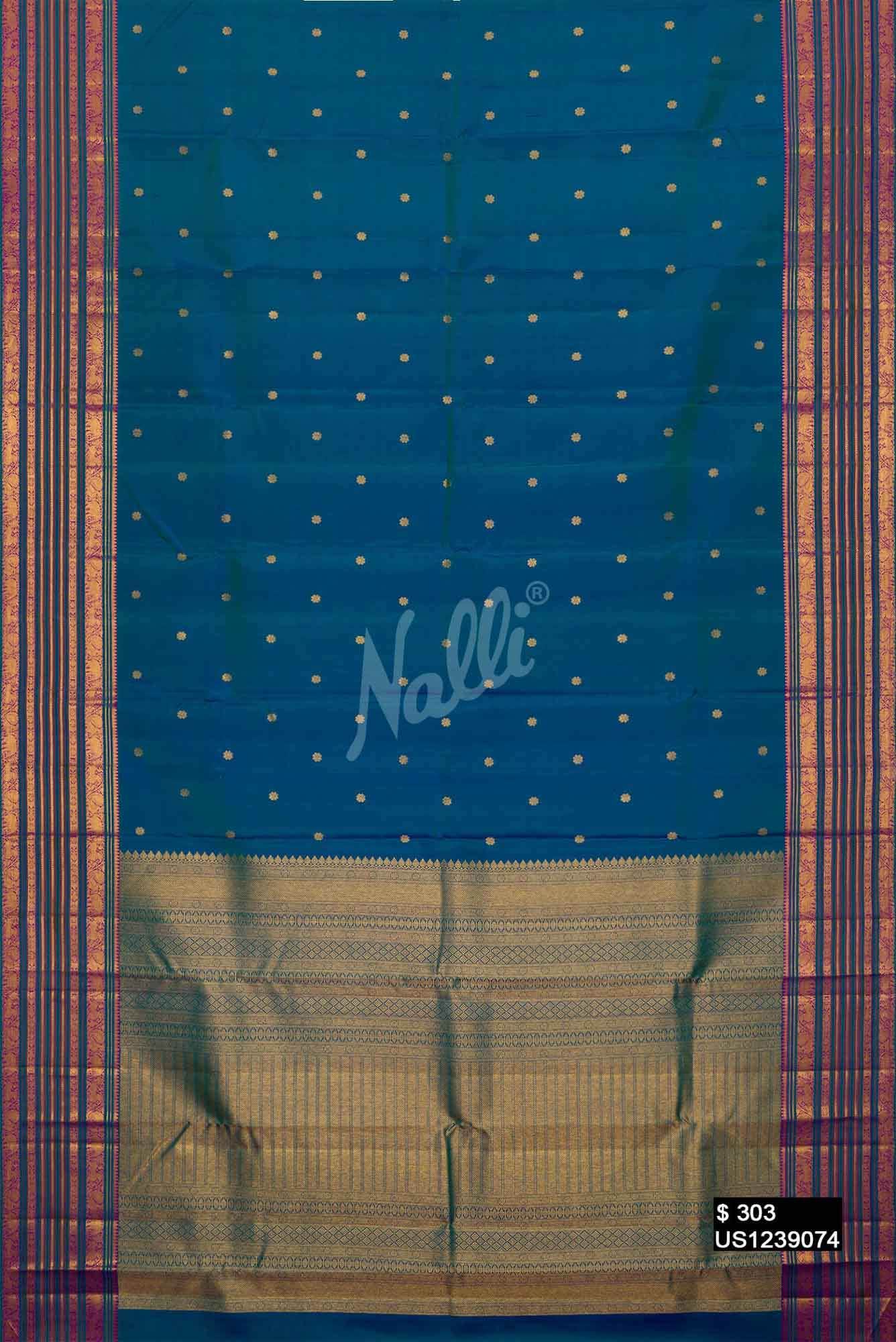 Peacock Blue Kanchipuram Silk Saree