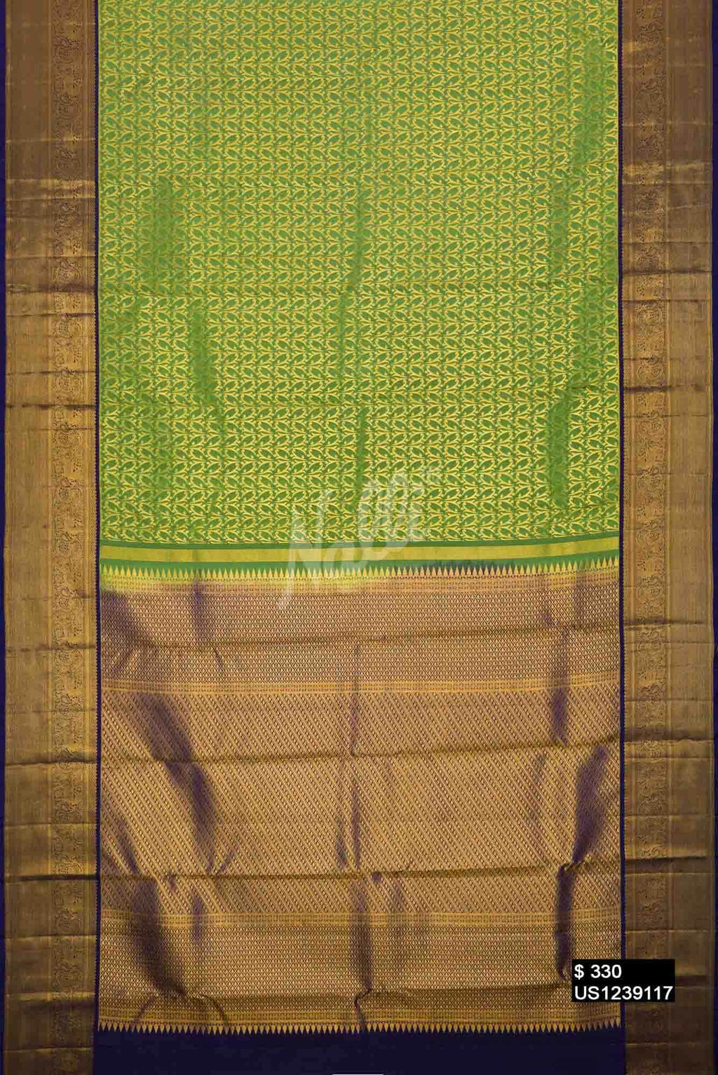 Parrot Green Kanchipuram Silk Saree