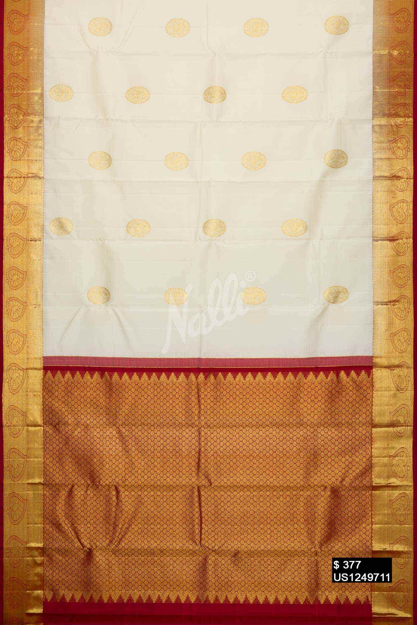 Off White Kanchipuram Silk Saree