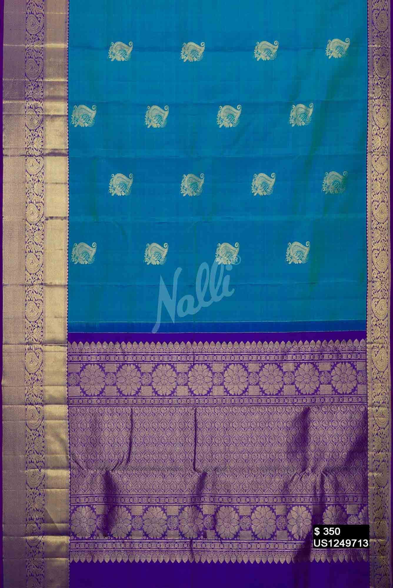 Peacock Blue Kanchipuram Silk Saree