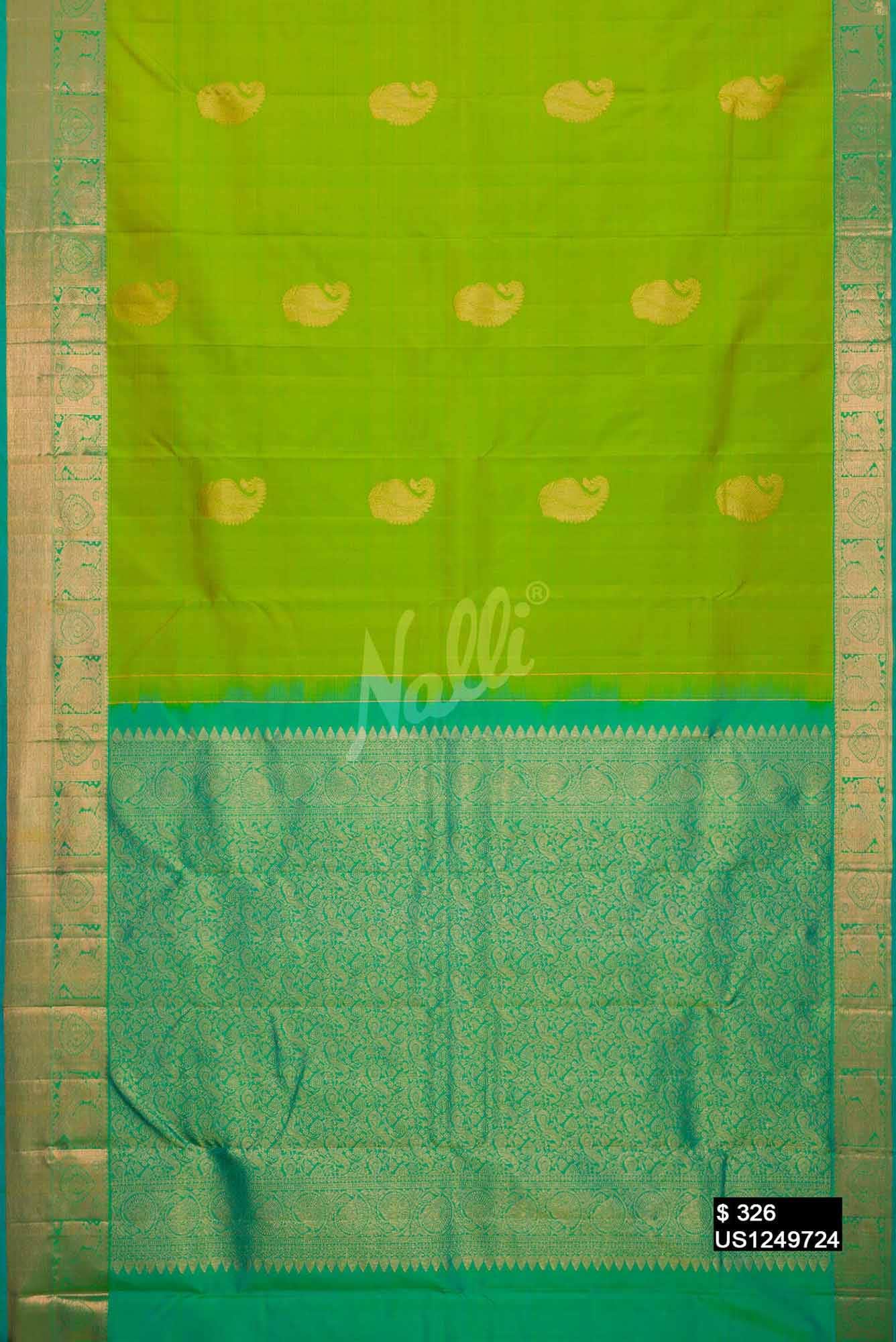 Parrot Green Kanchipuram Silk Saree