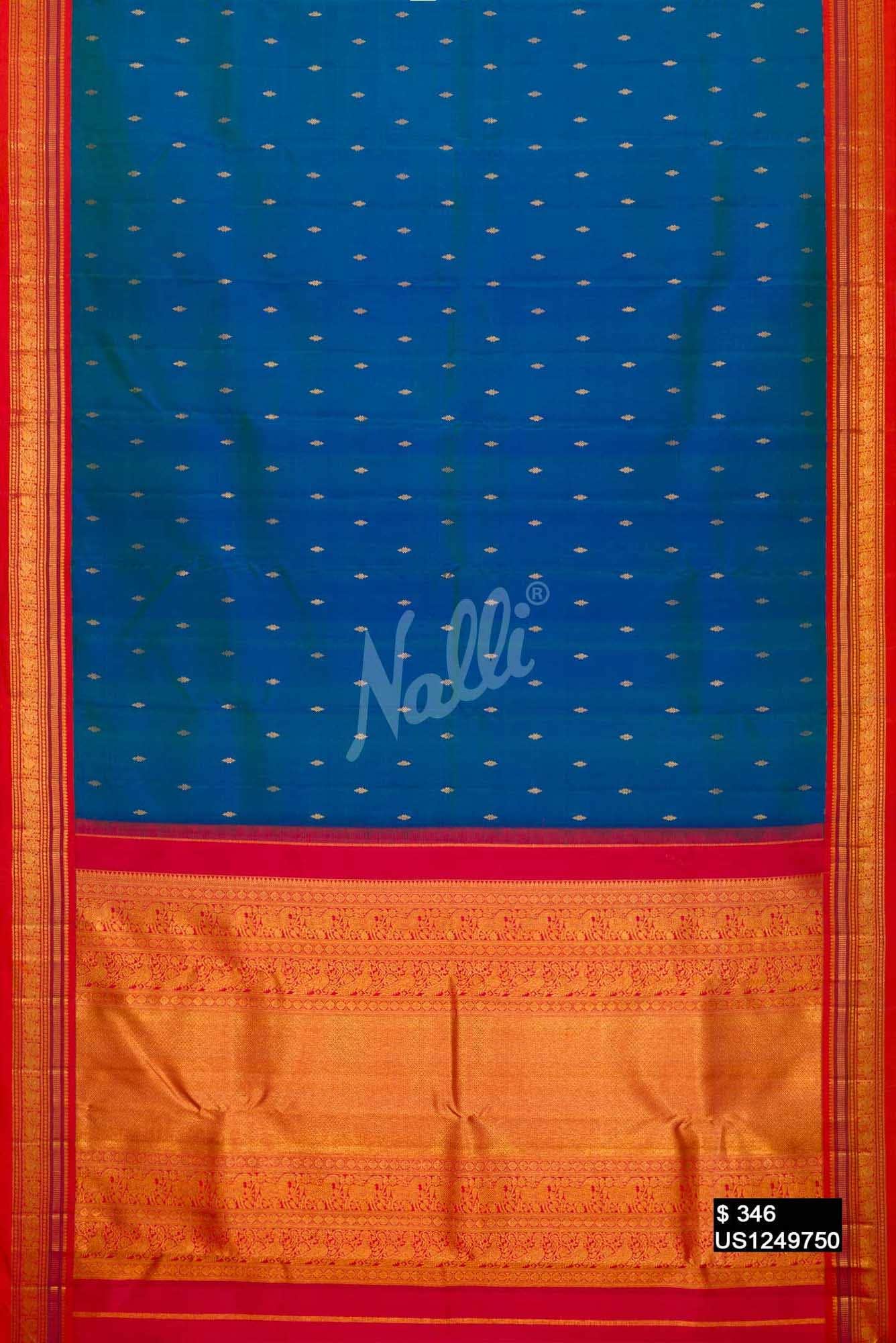 Peacock Blue Kanchipuram Silk Saree