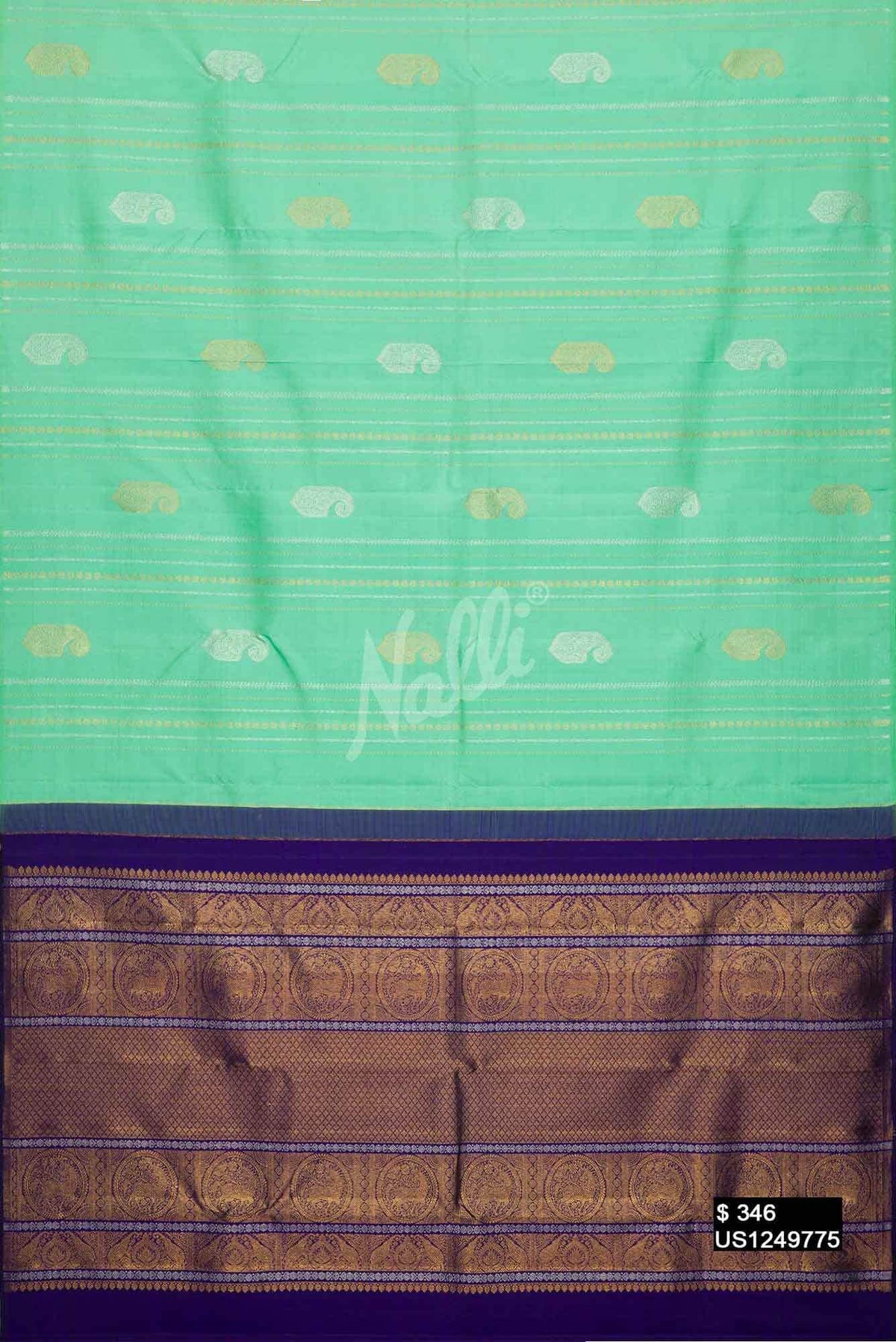 Sea Green Kanchipuram Silk Saree