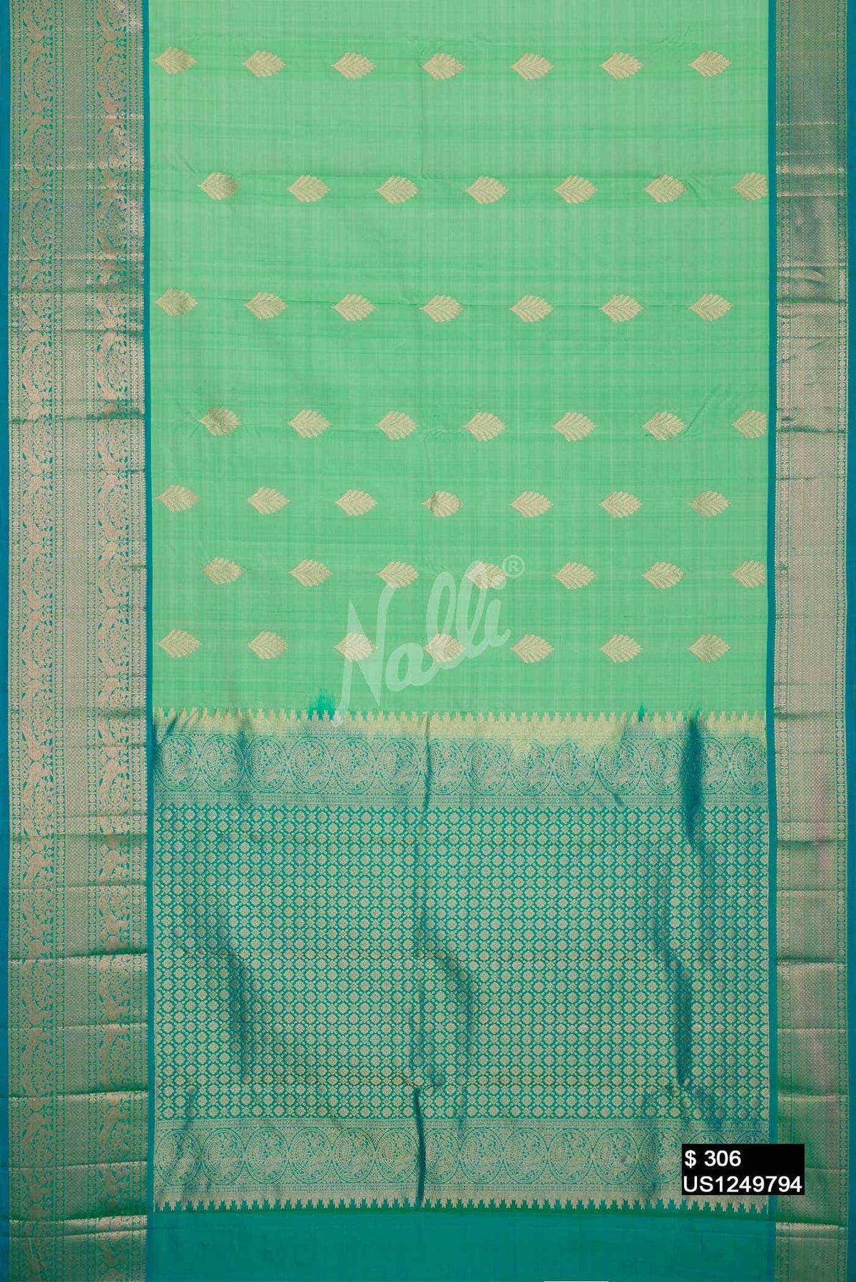 Sea Green Kanchipuram Silk Saree