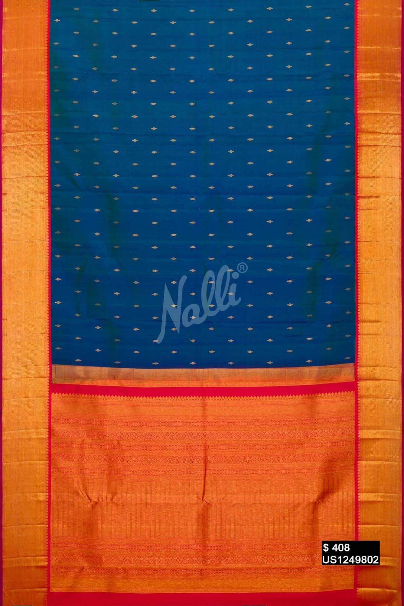 Peacock Blue Kanchipuram Silk Saree