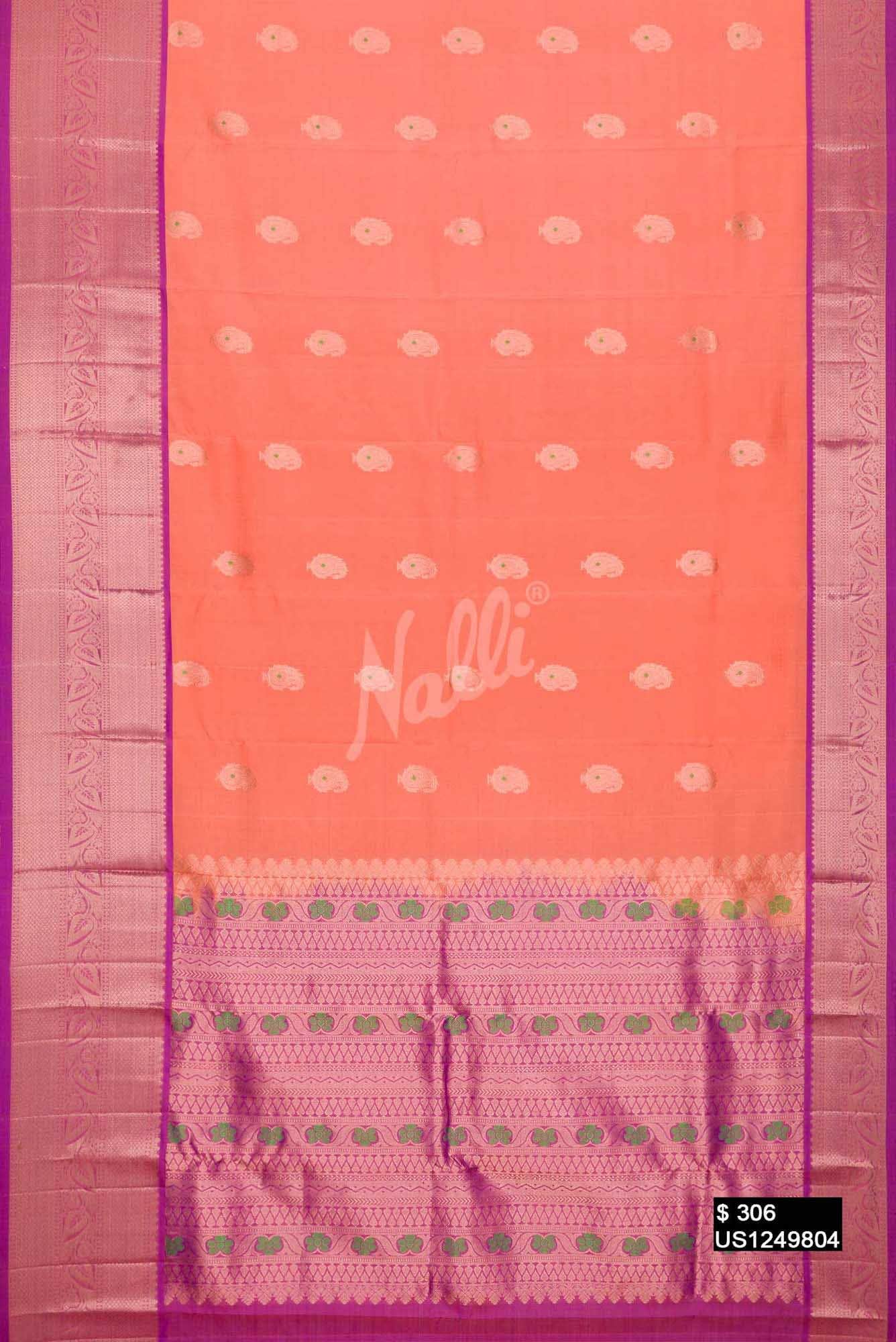 Golden Peach Kanchipuram Silk Saree