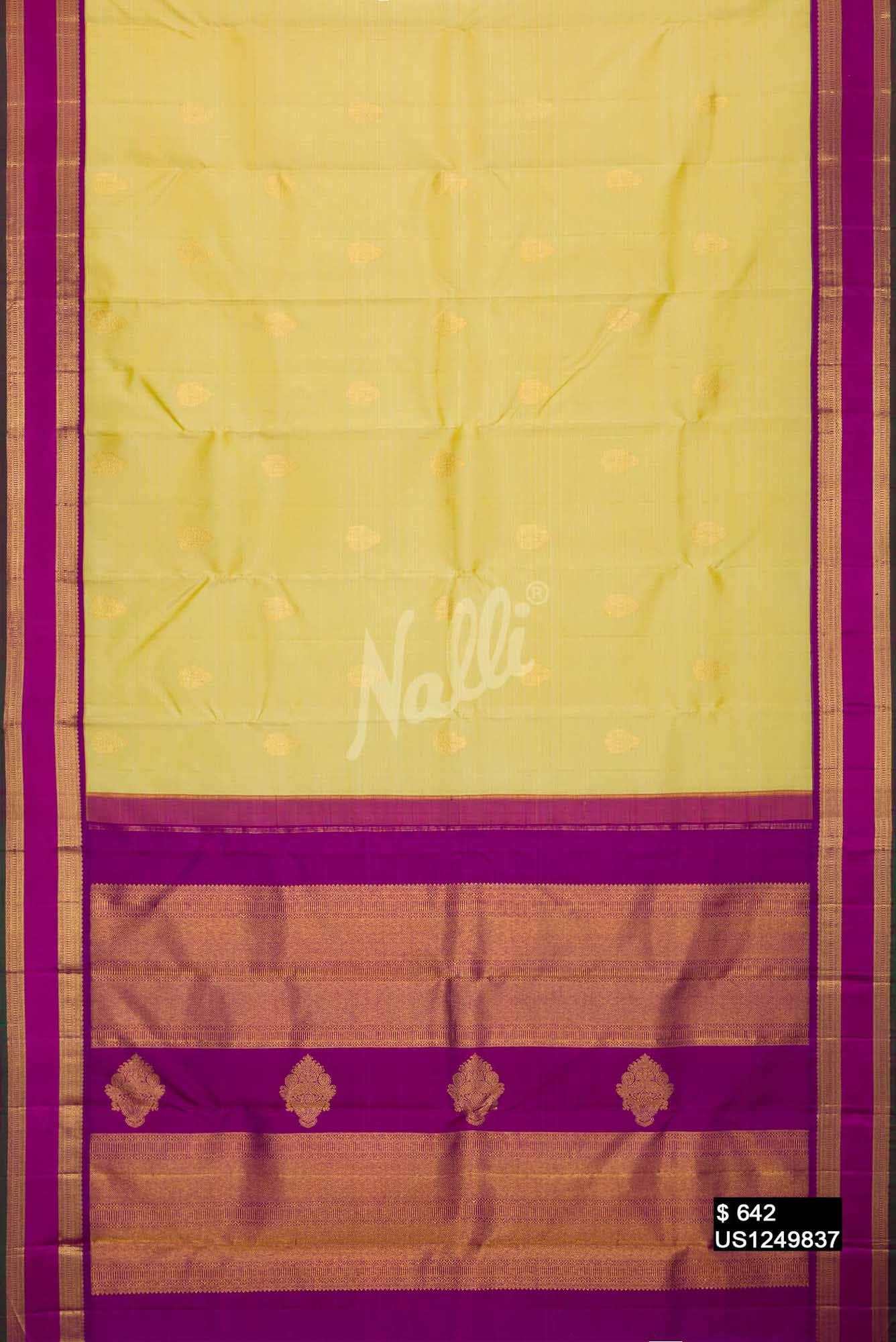Lemon Yellow Kanchipuram Silk Saree