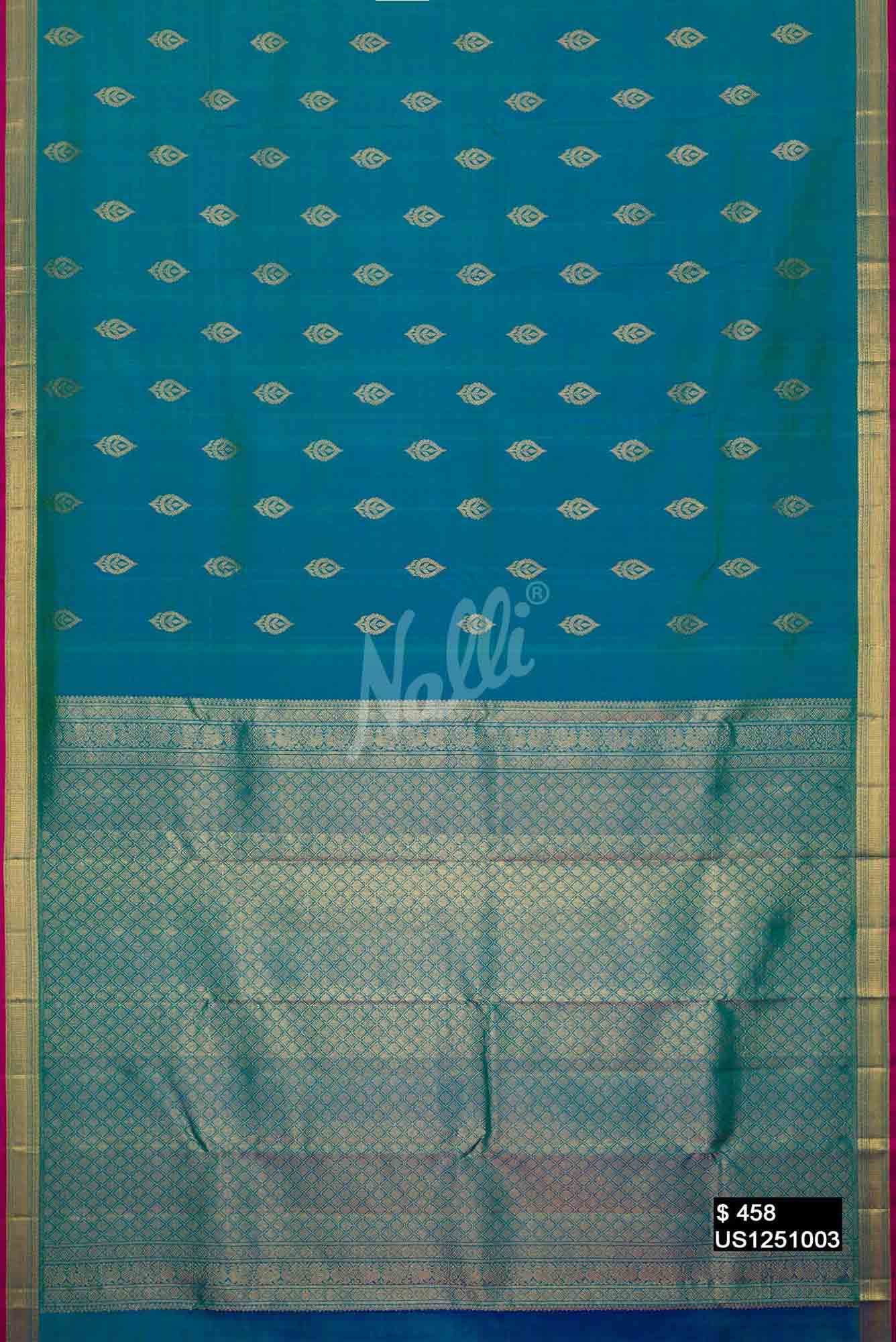 Peacock Blue Kanchipuram Silk Saree