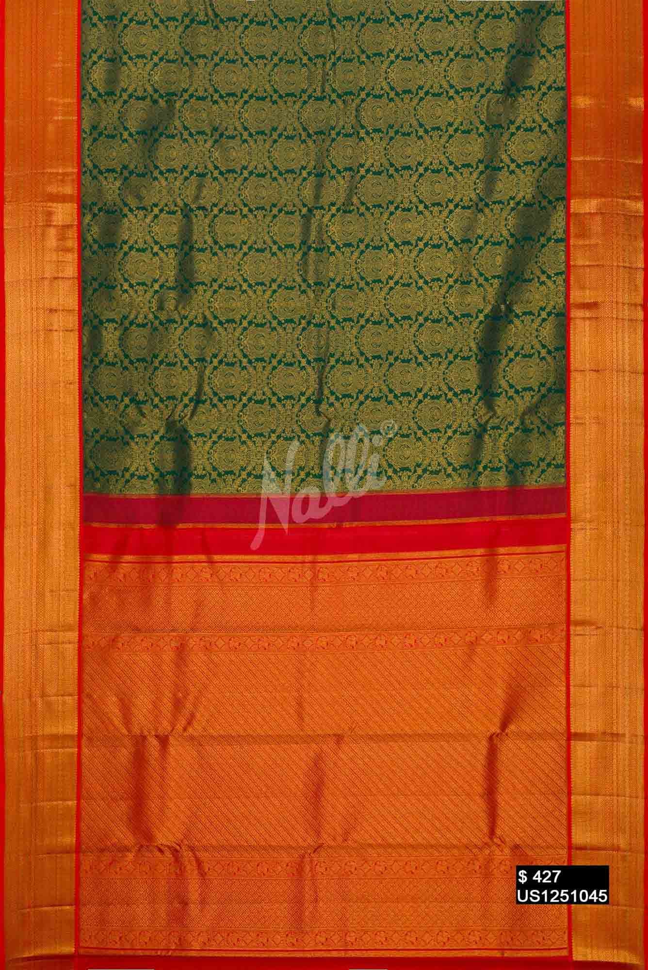 Bottle Green Kanchipuram Silk Saree