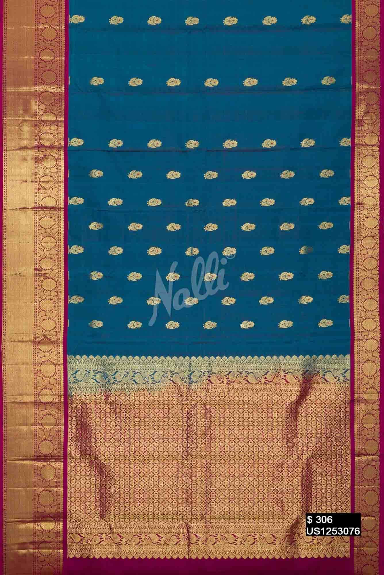 Peacock Blue Kanchipuram Silk Saree