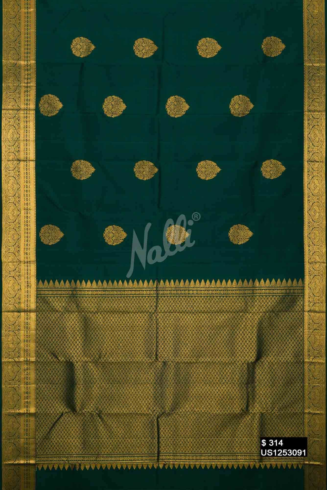 Bottle Green Kanchipuram Silk Saree