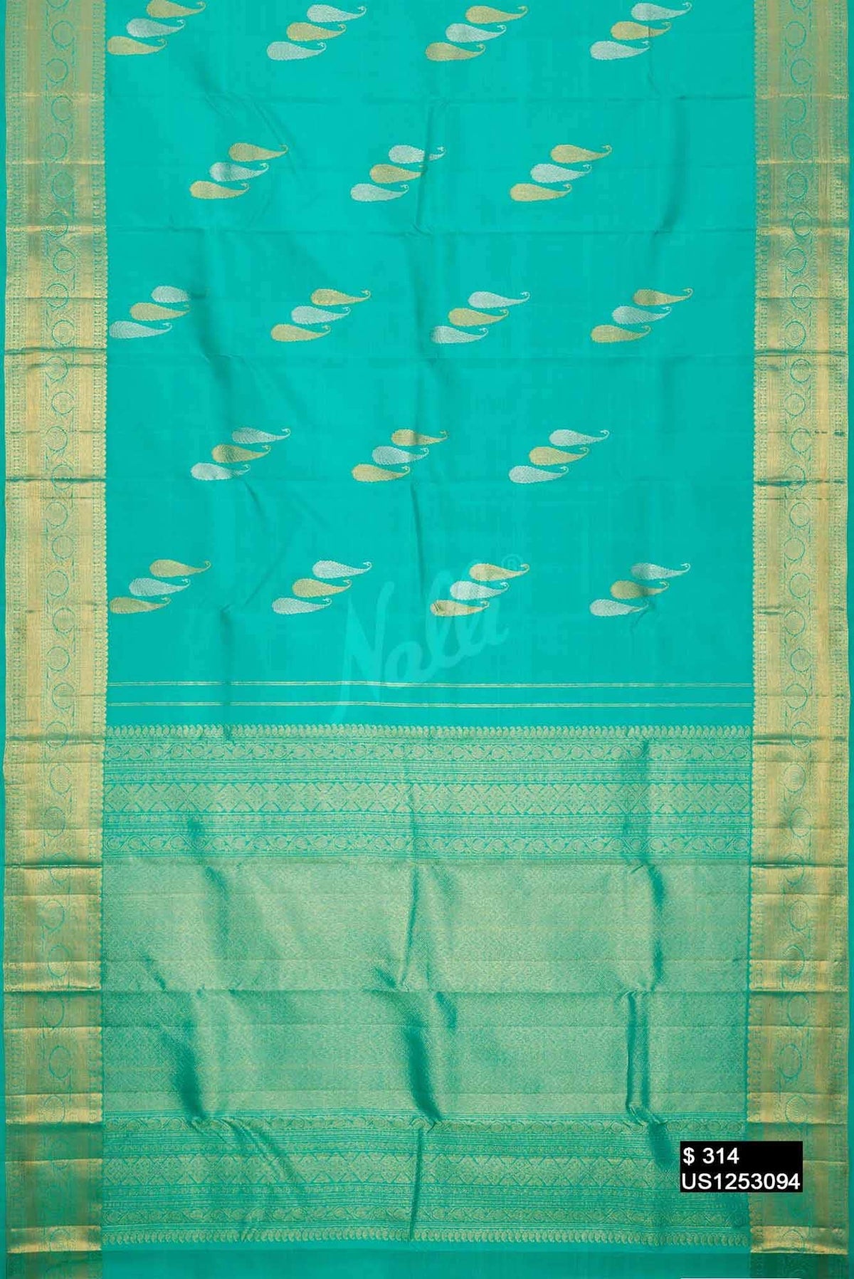 Sea Green Kanchipuram Silk Saree