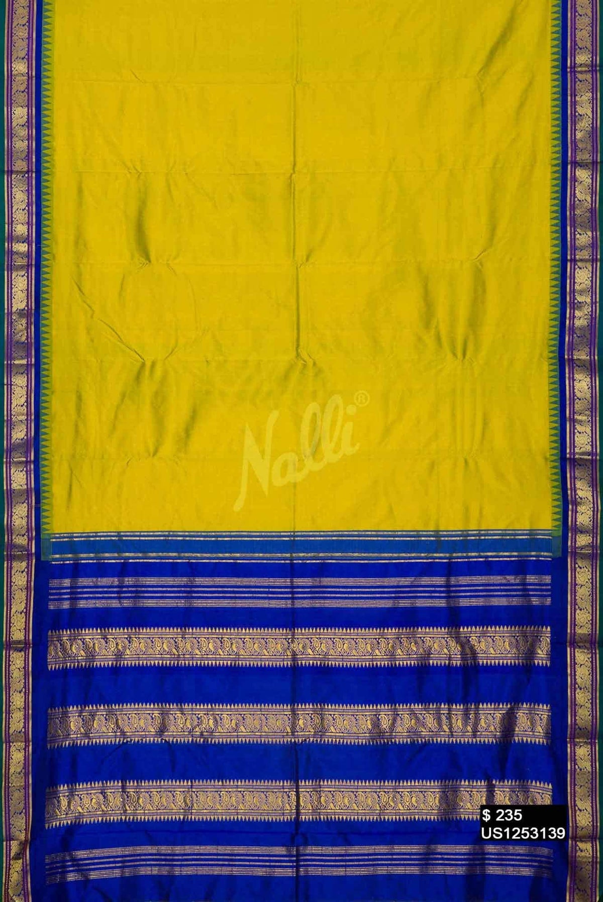 Lemon Yellow Kanchipuram Silk Saree