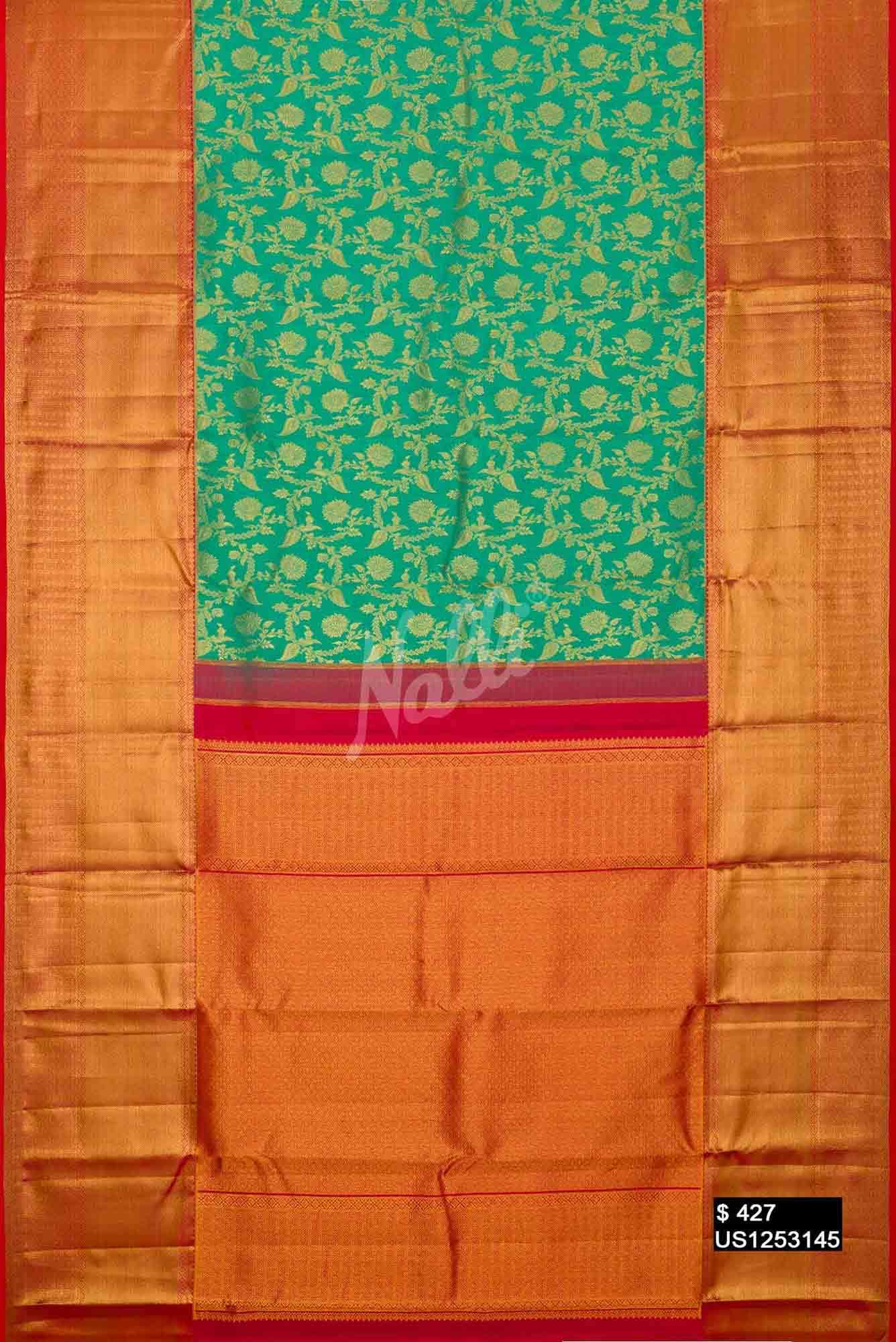 Sea Green Kanchipuram Silk Saree