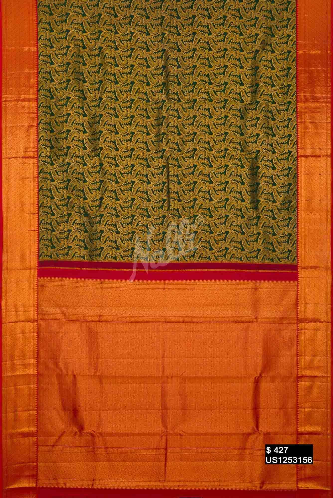 Bottle Green Kanchipuram Silk Saree