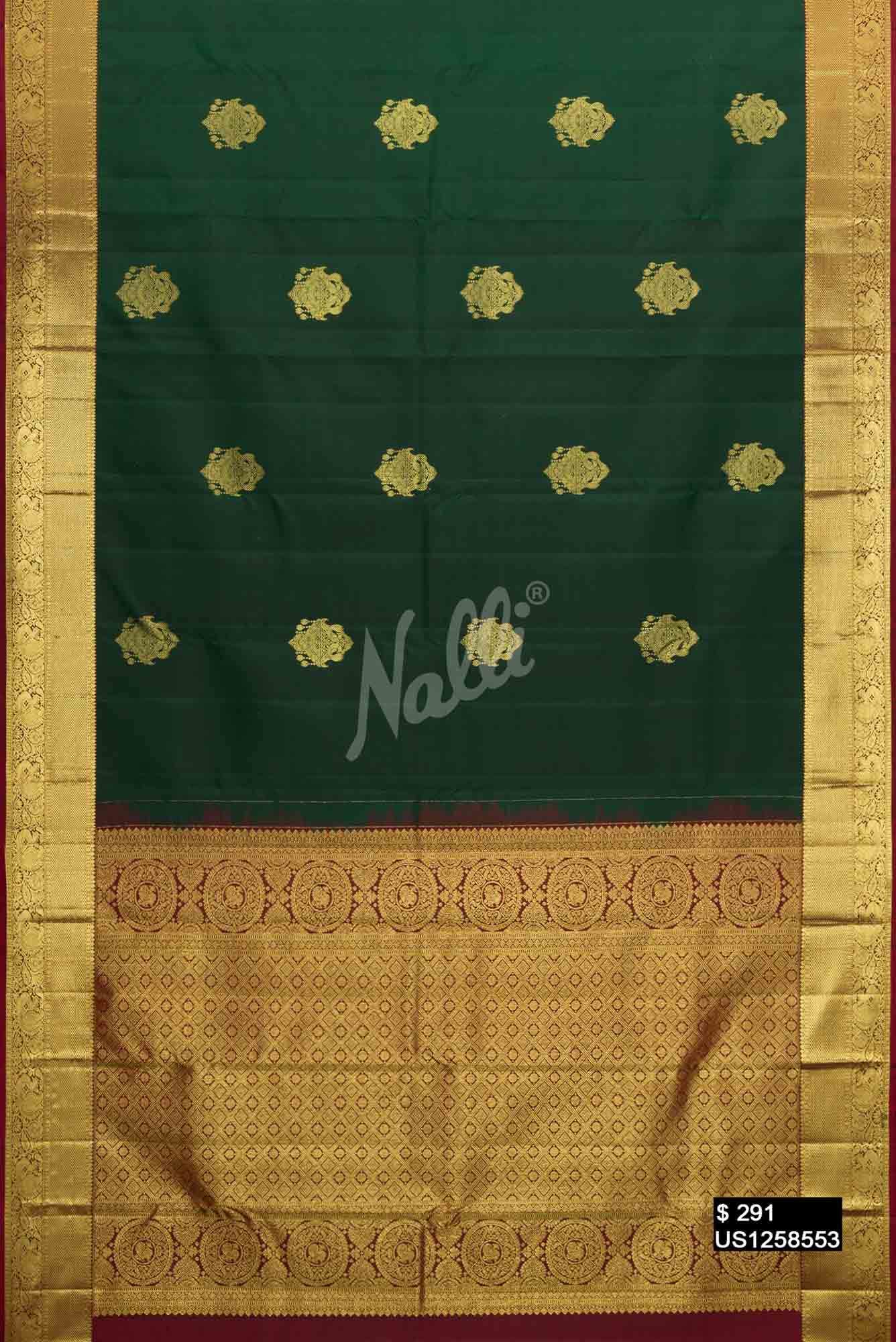 Bottle Green Kanchipuram Silk Saree