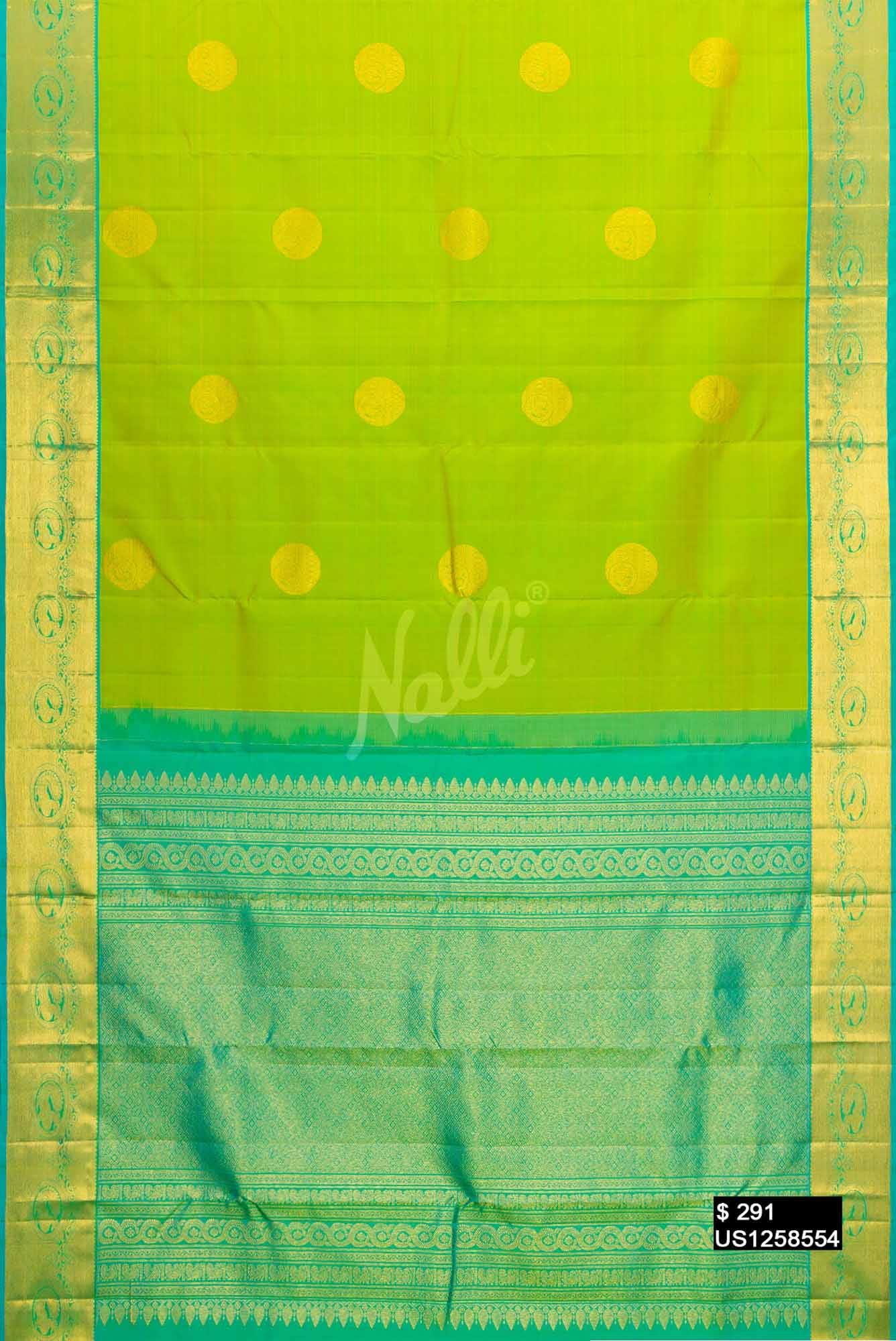 Parrot Green Kanchipuram Silk Saree