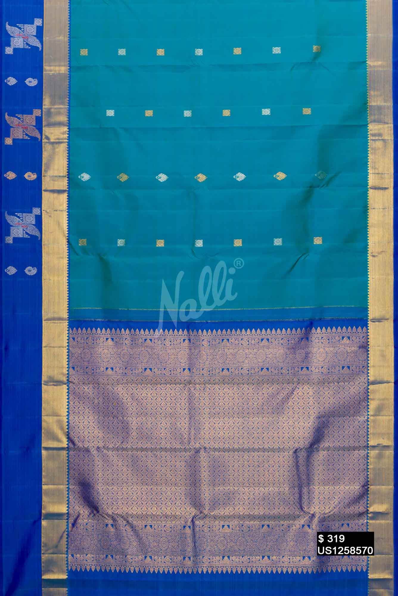 Peacock Blue Kanchipuram Silk Saree