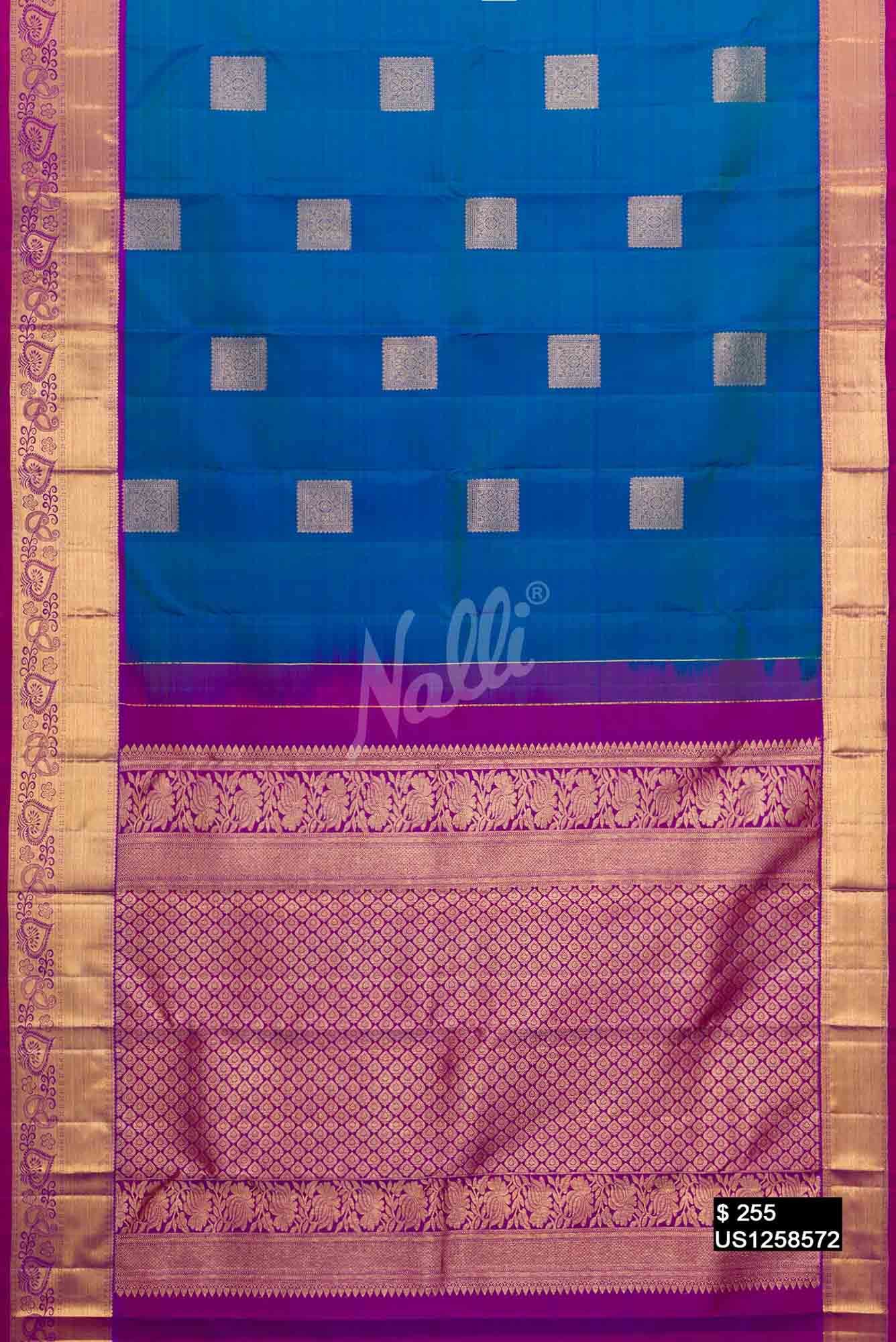 Peacock Blue Kanchipuram Silk Saree