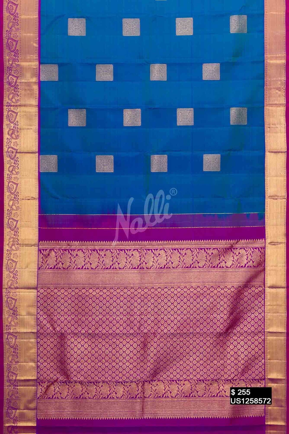 Peacock Blue Kanchipuram Silk Saree