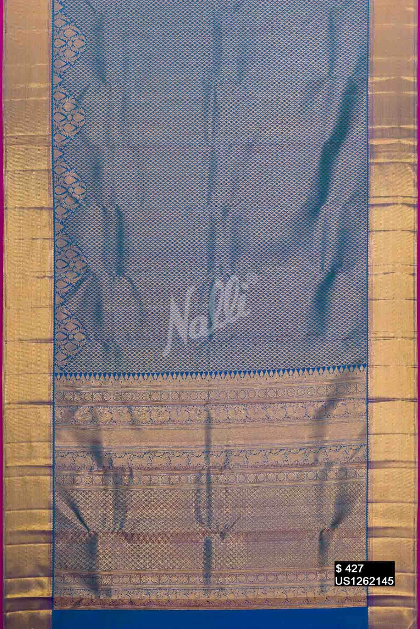 Peacock Blue Kanchipuram Silk Saree