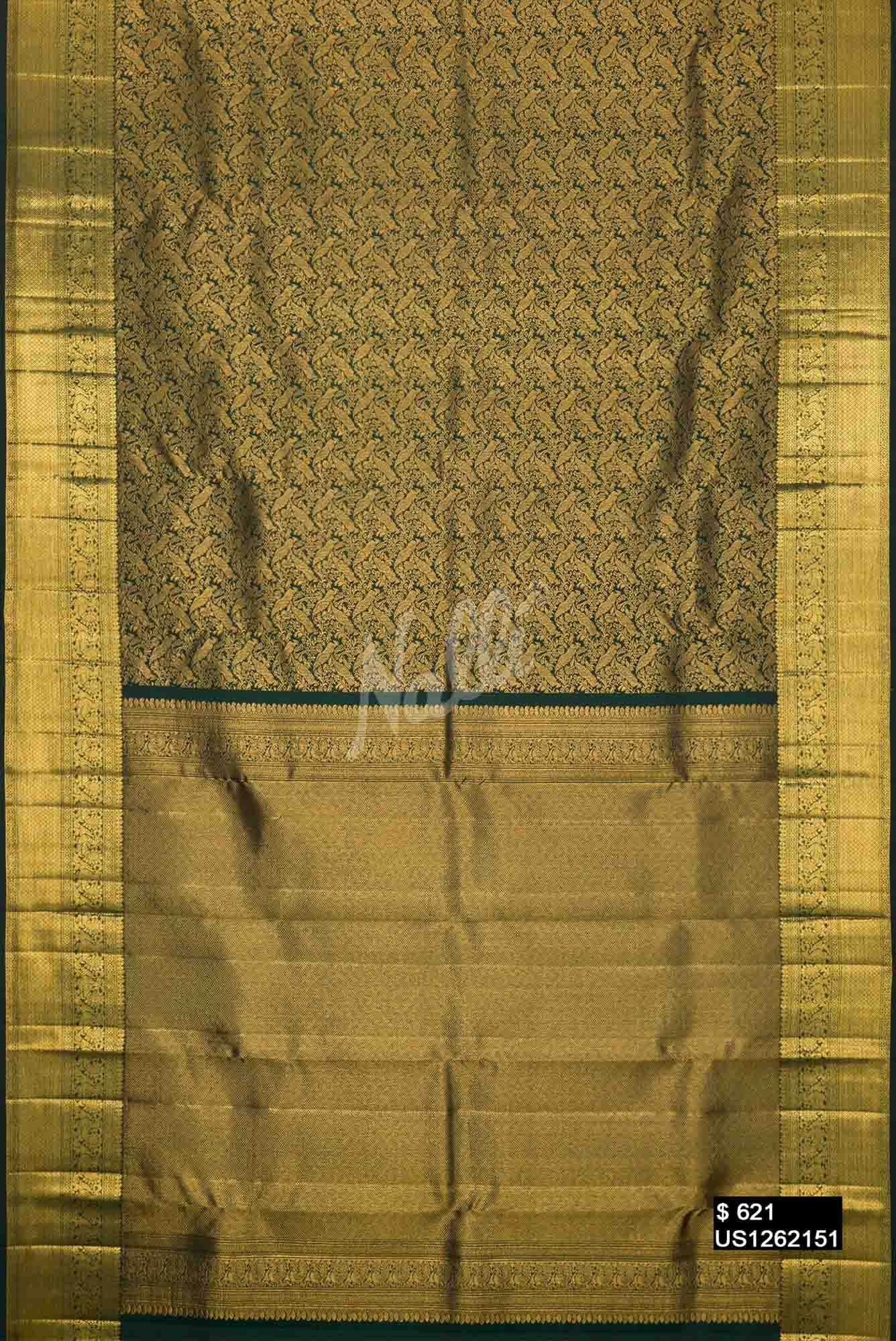 Bottle Green Kanchipuram Silk Saree