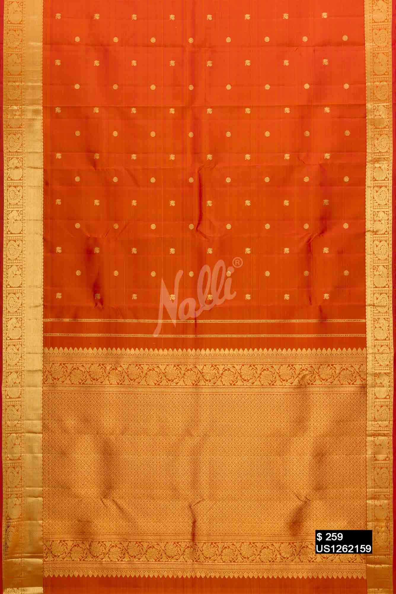 Brick Orange Kanchipuram Silk Saree