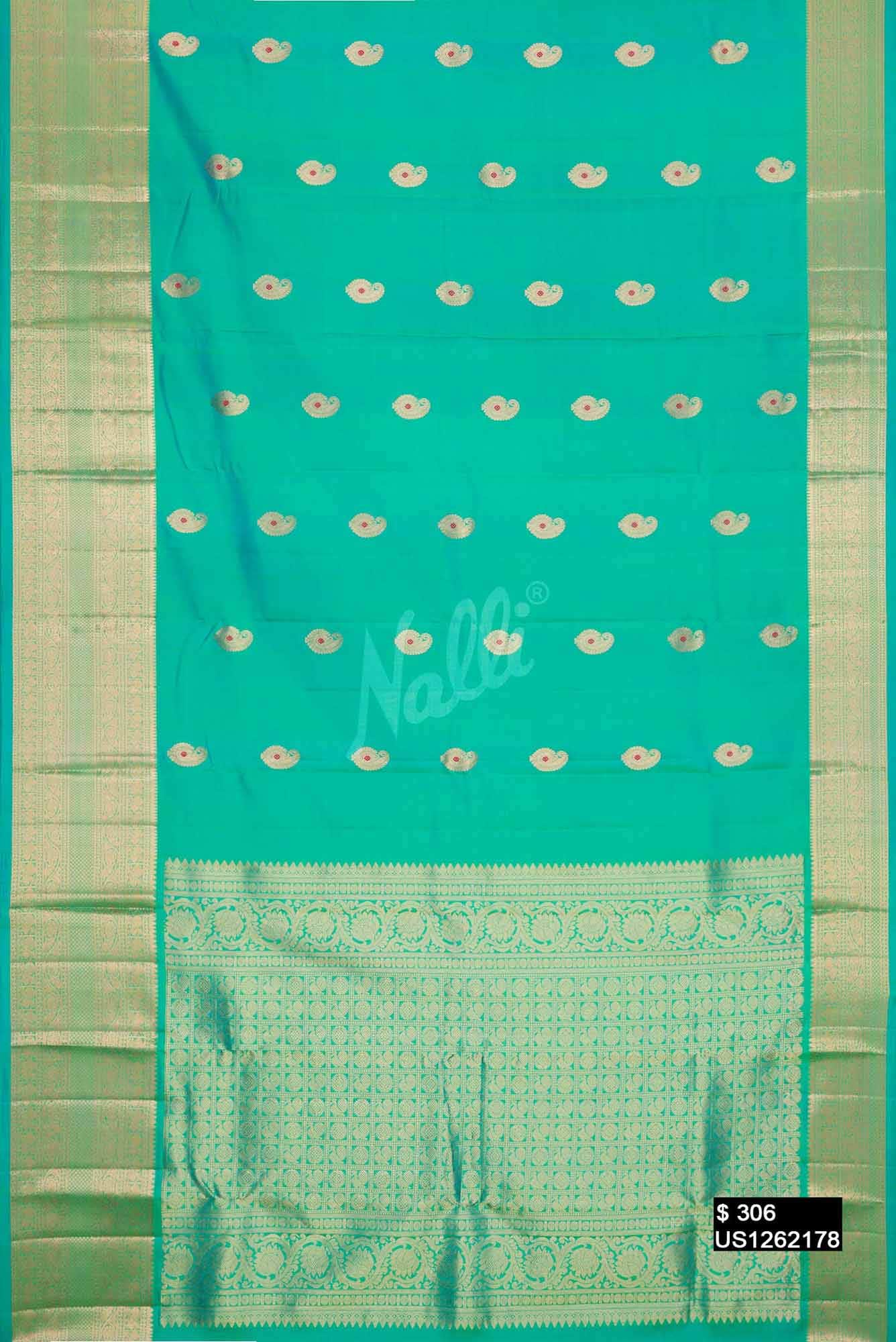 Sea Green Kanchipuram Silk Saree
