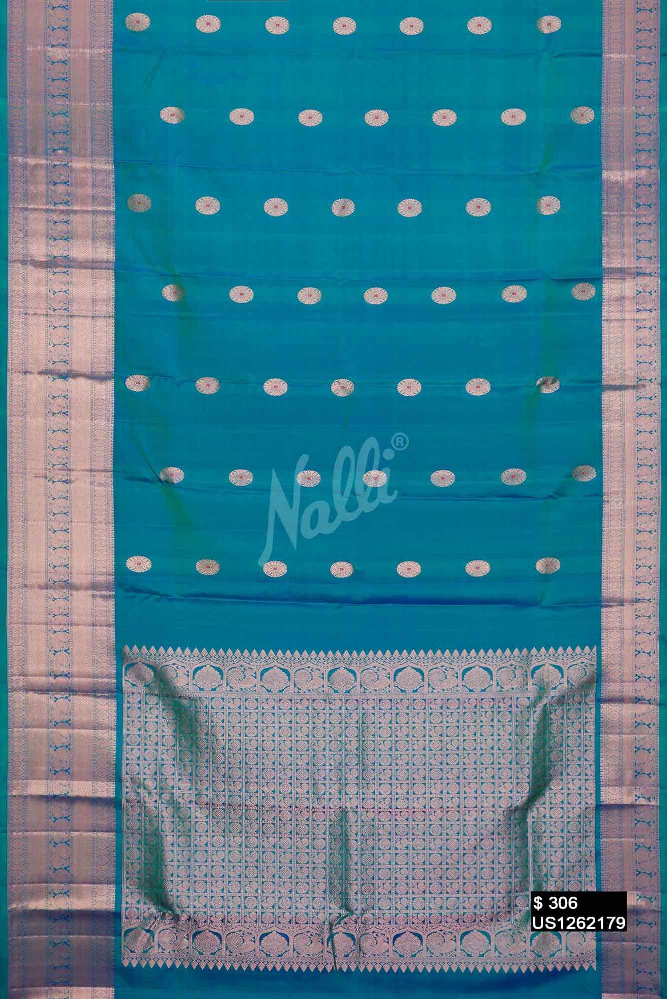 Peacock Blue Kanchipuram Silk Saree