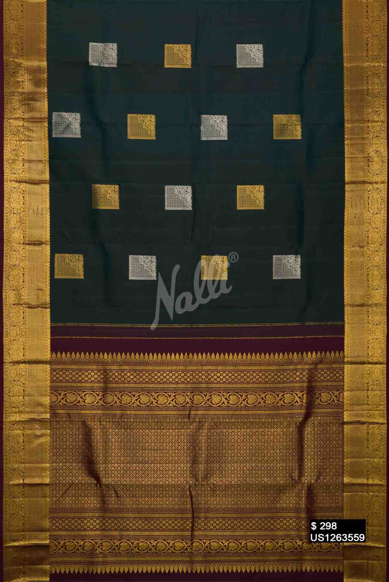 Bottle Green Kanchipuram Silk Saree