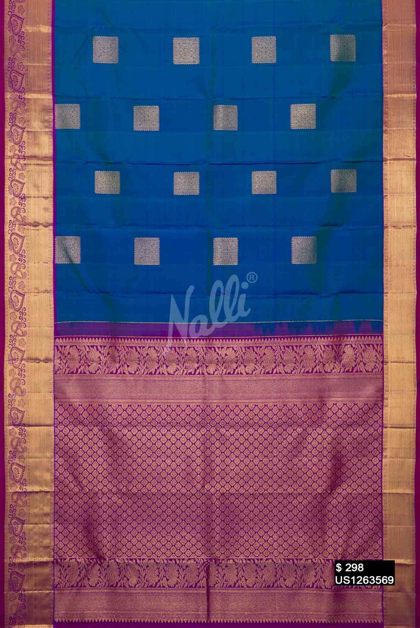 Peacock Blue Kanchipuram Silk Saree