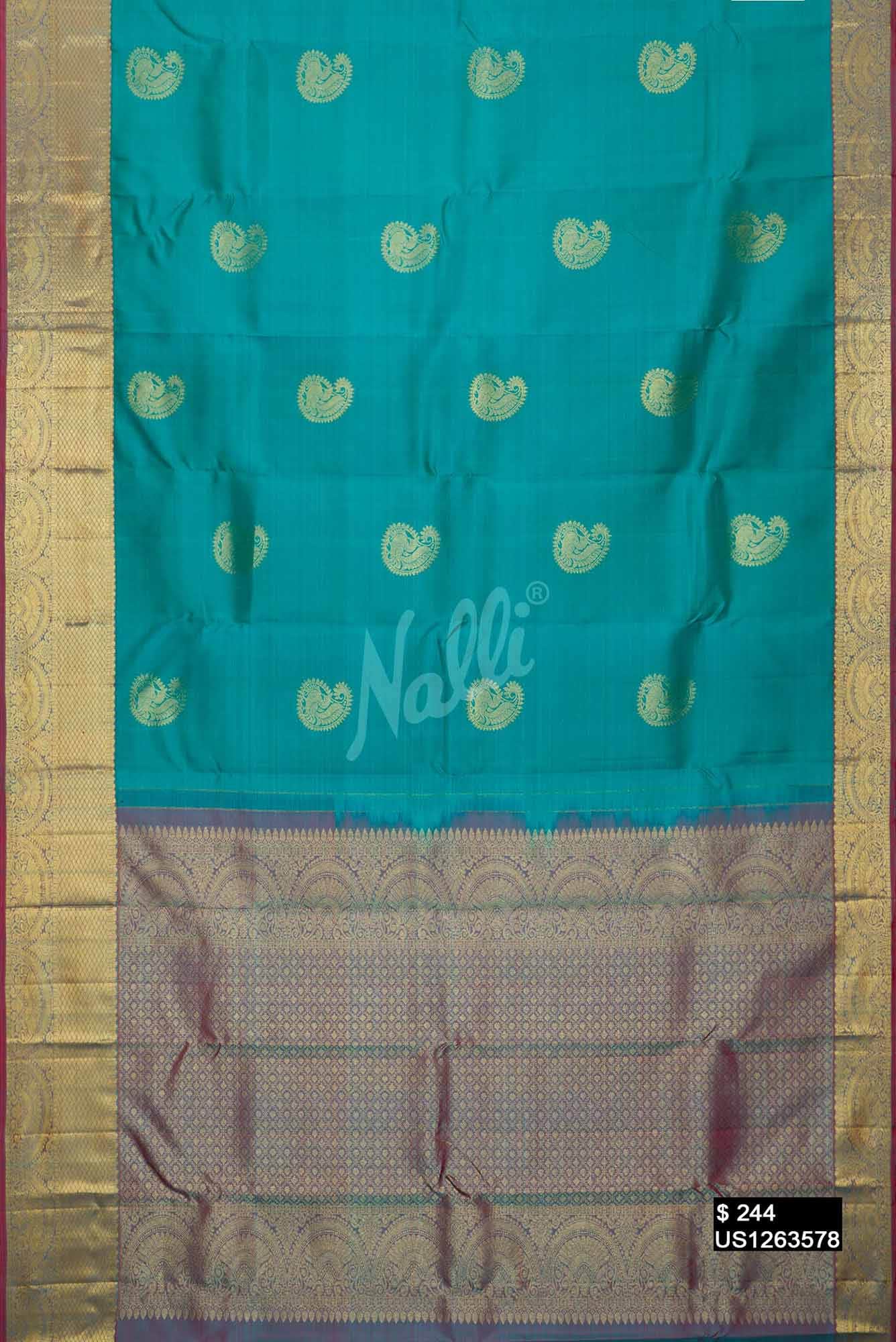 Peacock Blue Kanchipuram Silk Saree