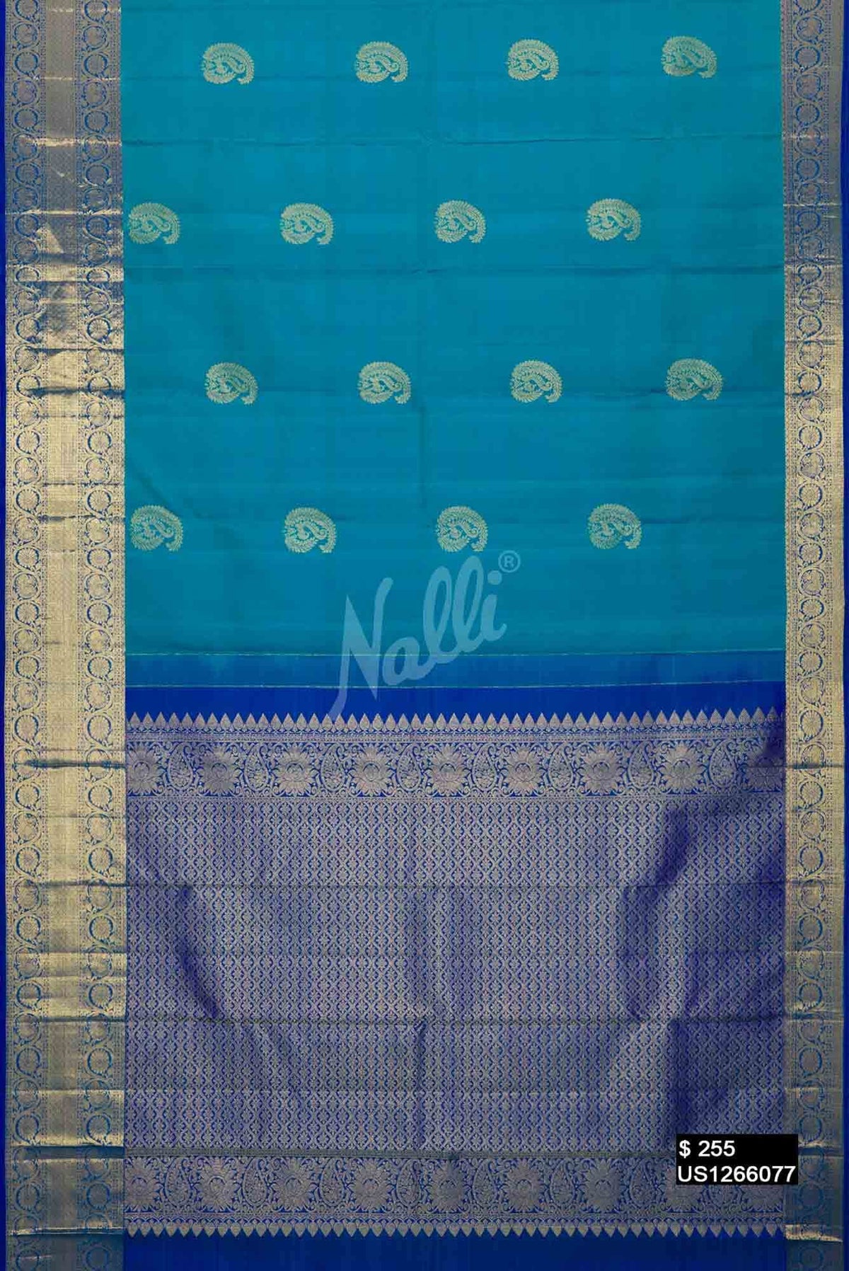 Peacock Blue Kanchipuram Silk Saree