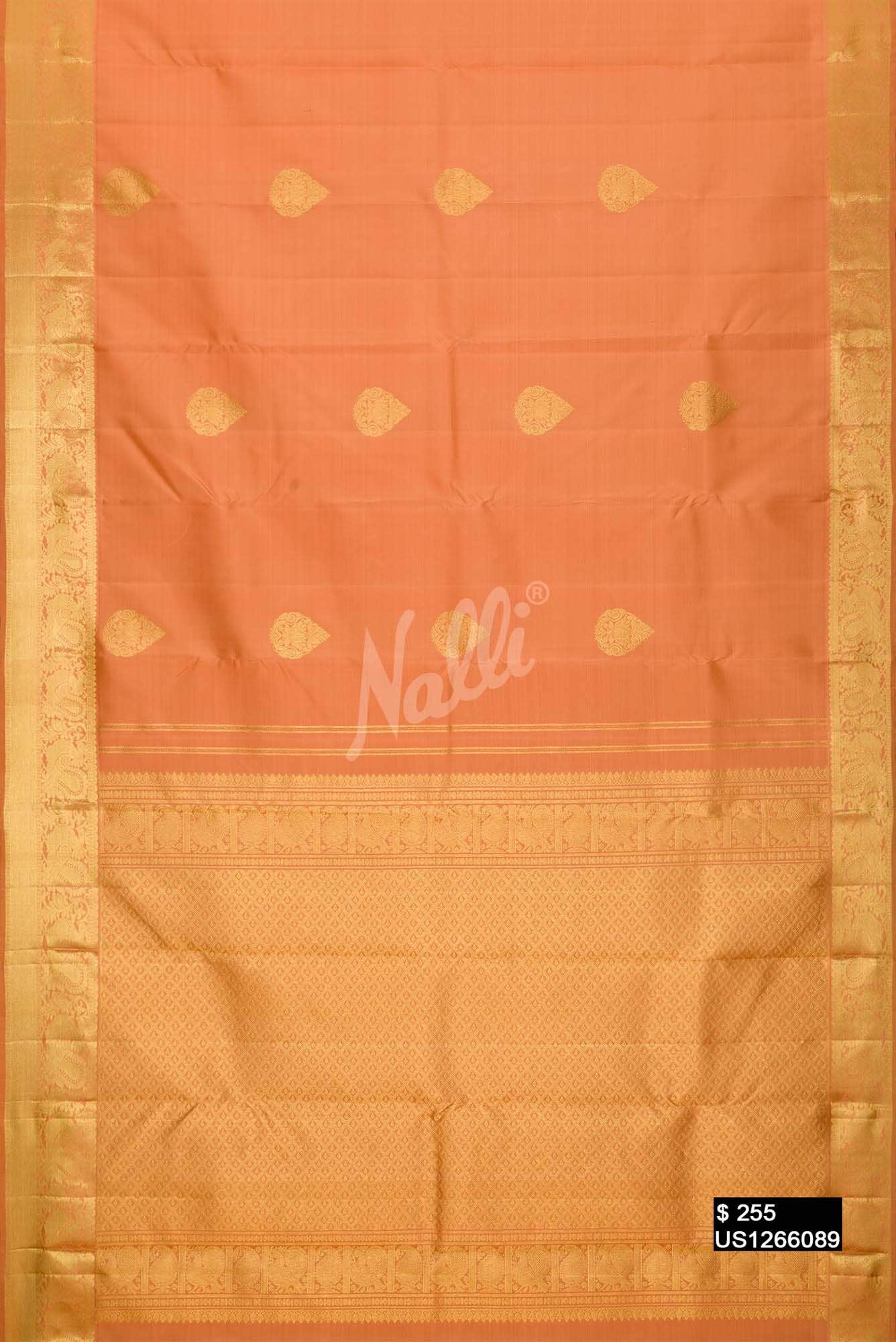 Golden Peach Kanchipuram Silk Saree