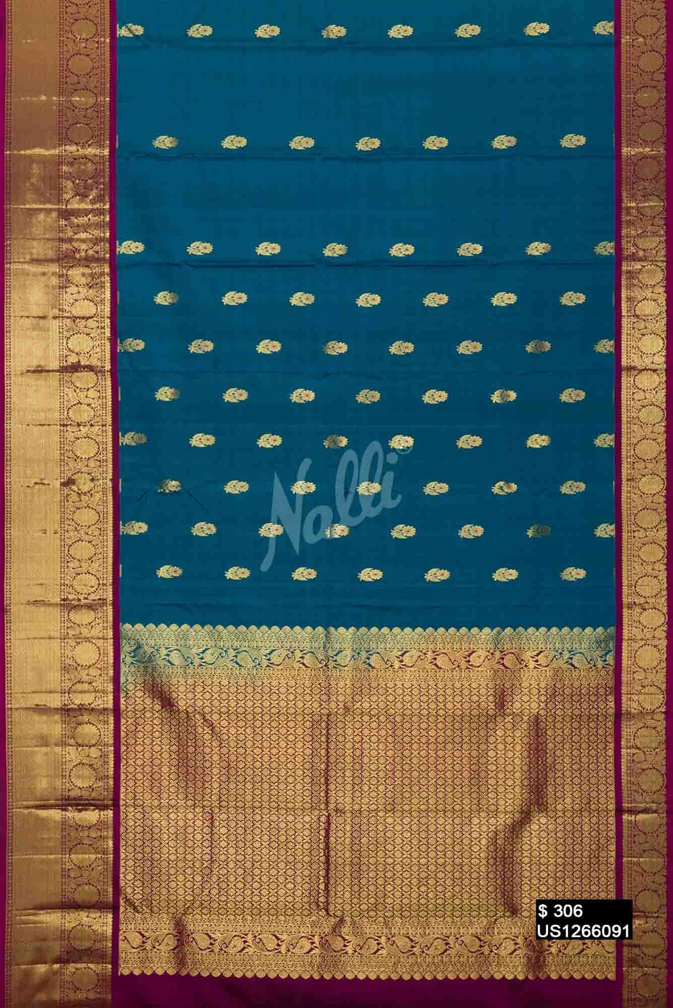 Peacock Blue Kanchipuram Silk Saree