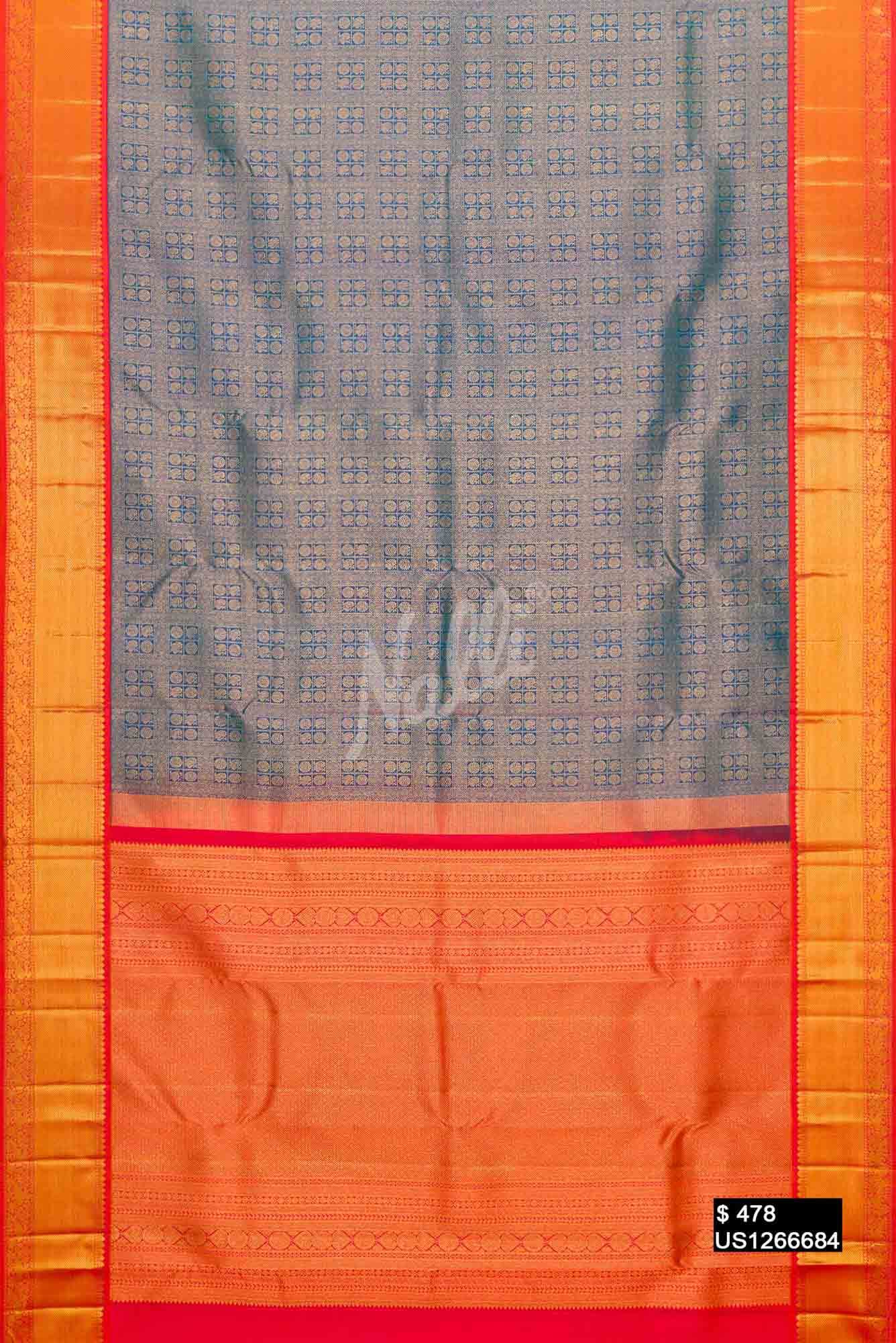 Peacock Blue Kanchipuram Silk Saree